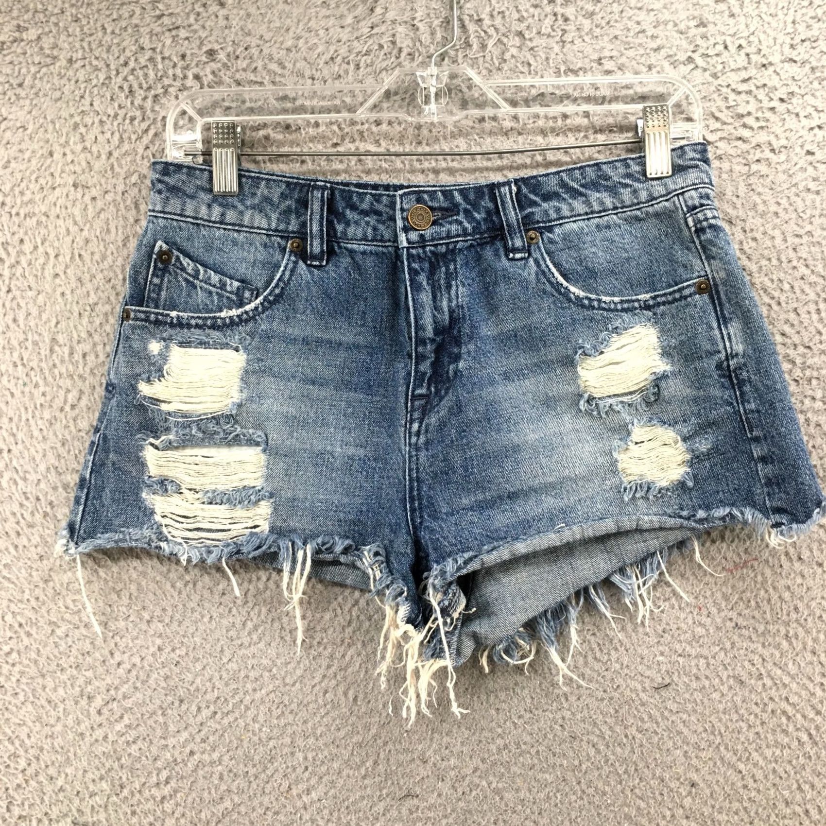 Volcom Volcom Cut-Off Shorts Womens 7 Denim Mid Rise Distressed Zip Blue 30x2 Casual Womens Size 28" / US 6 / IT 42 - 2 Thumbnail