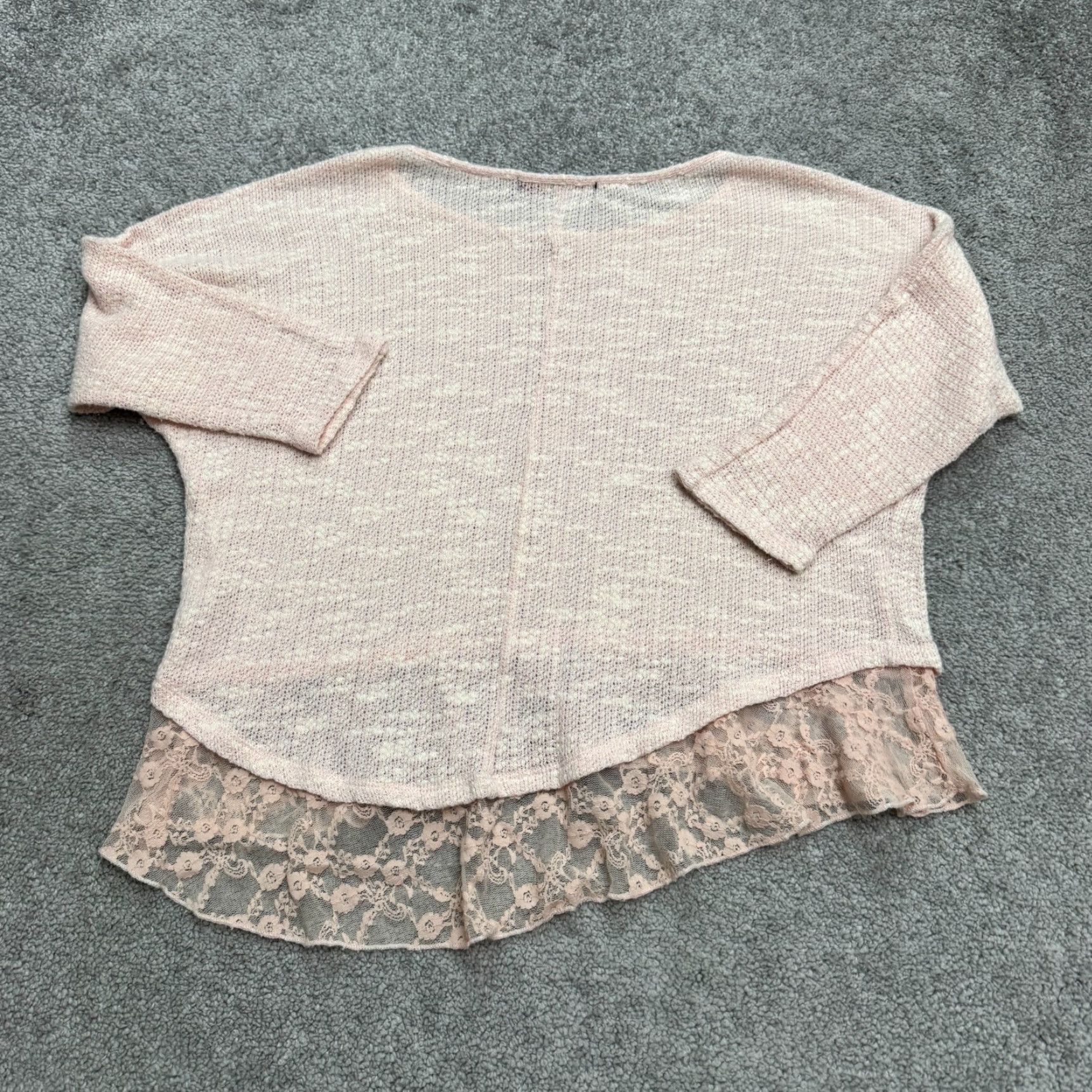 Almost Famous Almost Famous Knit Pullover Sweater Womens Pink Dolman Sleeve Marled Lace Trim Knit Size L / US 10 / IT 46 - 2 Thumbnail