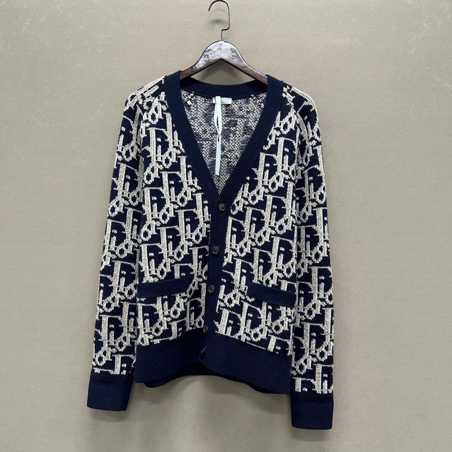 Dior Blue Patterned V-Neck Button-Up Cardigan Size US M / EU 48-50 / 2 - 1 Thumbnail