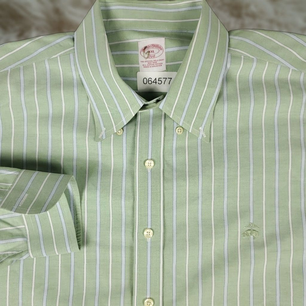 Brooks Brothers Brooks Brothers Shirt Mens 2XL Green Striped Button-Up Long Sleeve Collar Down Casual Business Formal Modern Preppy Men Size US XXL / EU 58 / 5 - 1 Thumbnail