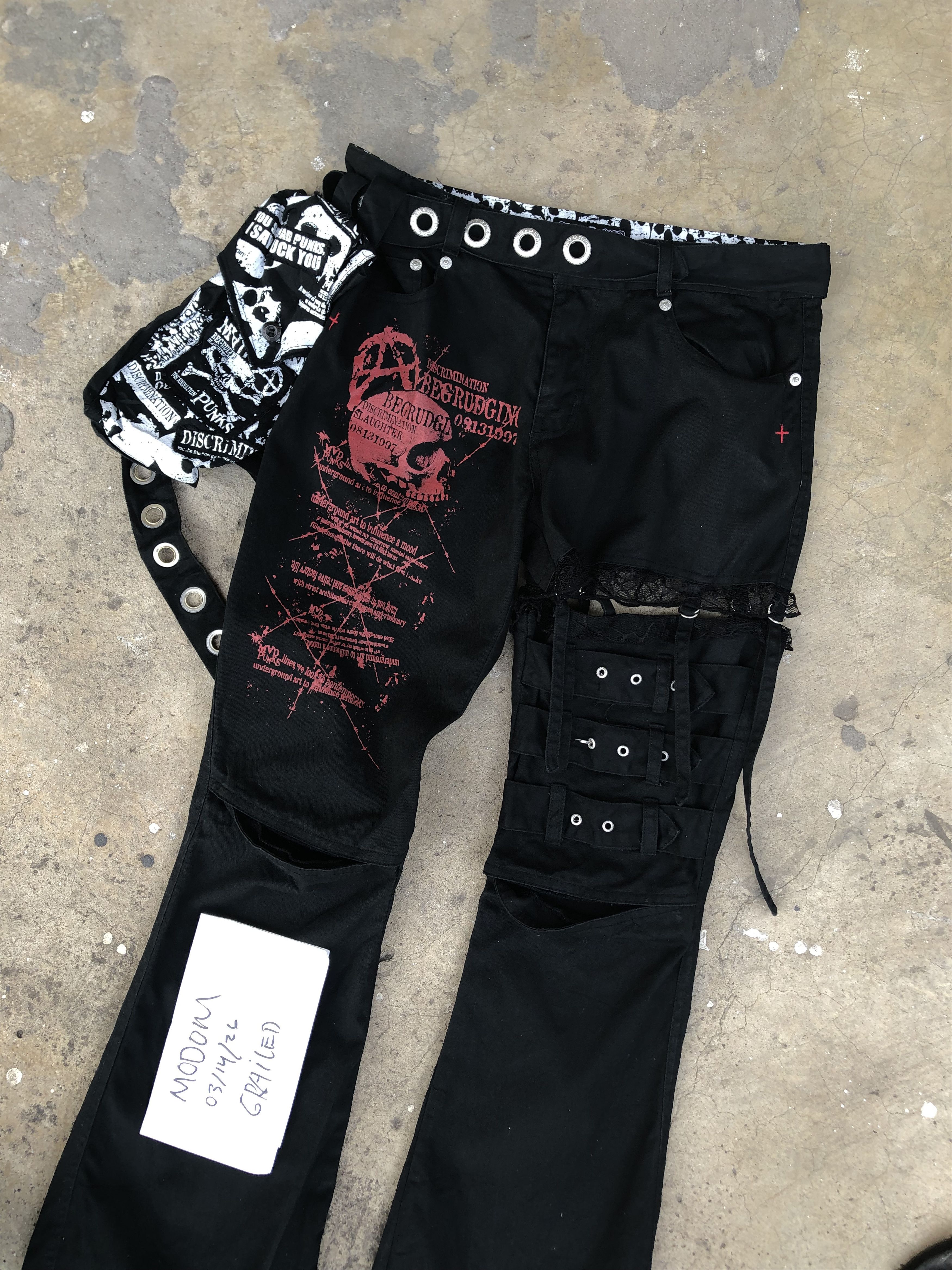Japanese Brand Mad Girl MGB-50 Bondage Flare Pants Mad Punks Goth Punk Y2K Size 29" - 5 Thumbnail