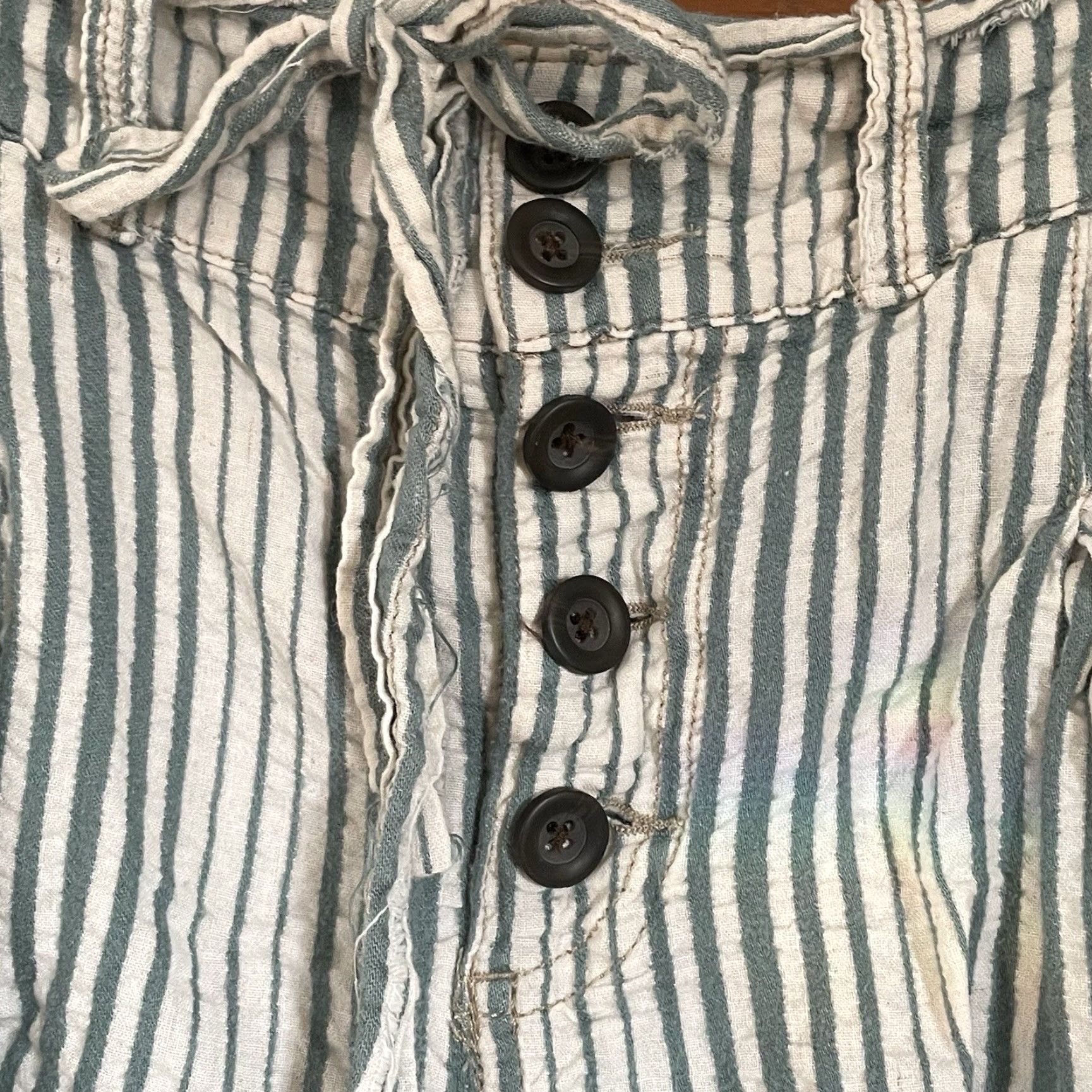 Free People VINTAGE Free People Shorts Womens 8 Green Stripe Button Coastal Scandi Summer Cotton 100% Cotton Boho Beach Size 30" / US 8 / IT 44 - 3 Thumbnail