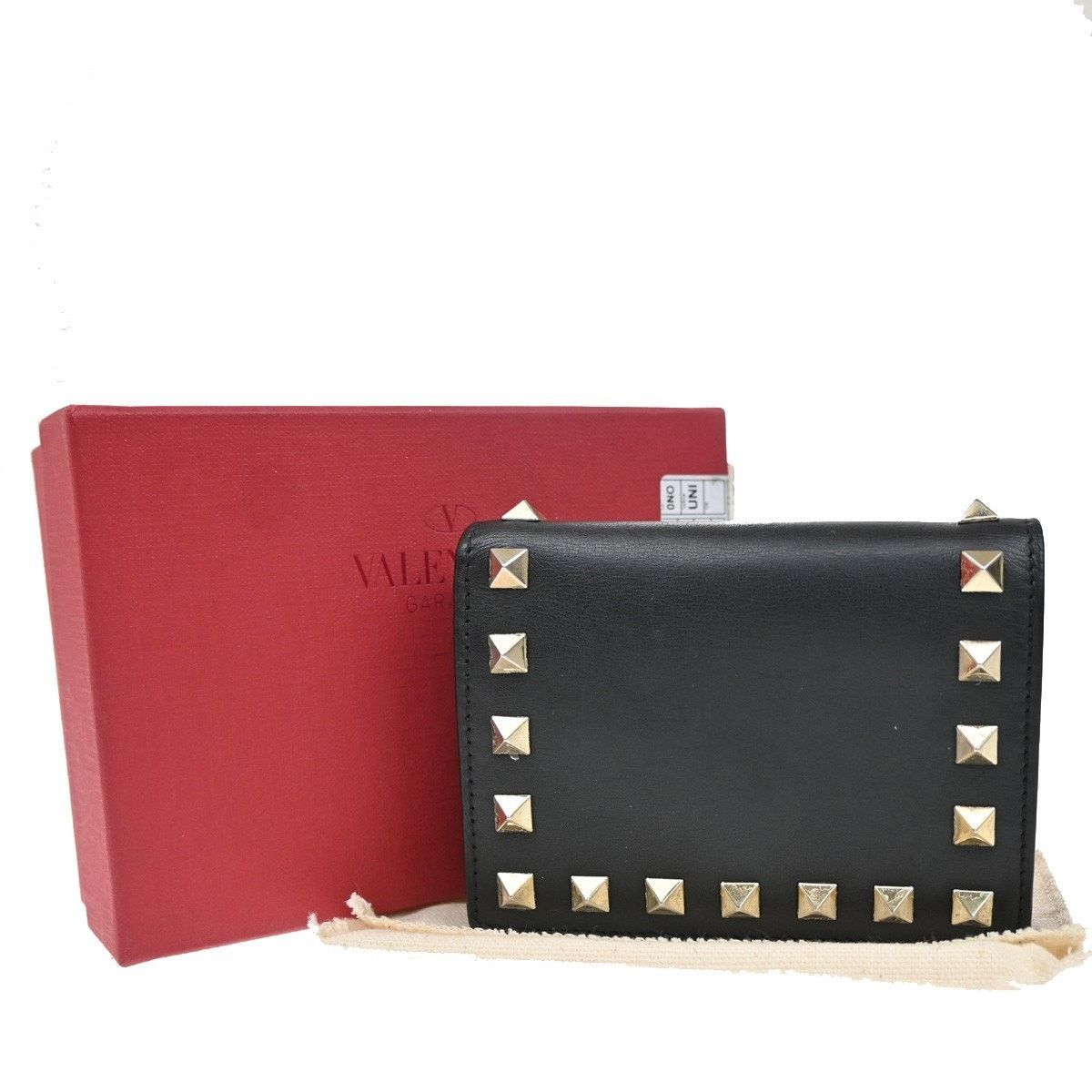 Valentino Valentino Leather Rockstud Flap Card Case Black Size ONE SIZE - 1 Thumbnail