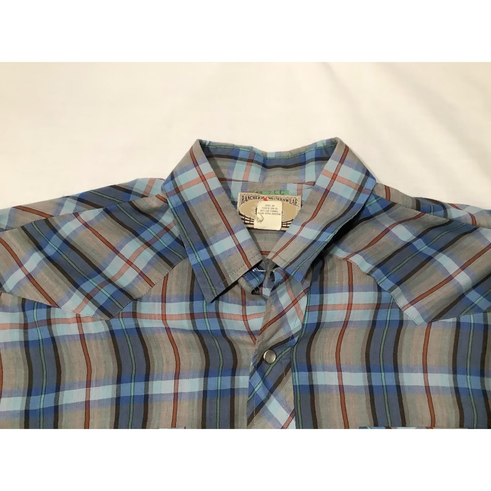 Vintage VINTAGE Ranchers Westernwear Shirt Mens Tall Large Blue Gray Plaid Pearl Snap Made USA Size US L / EU 52-54 / 3 - 5 Thumbnail