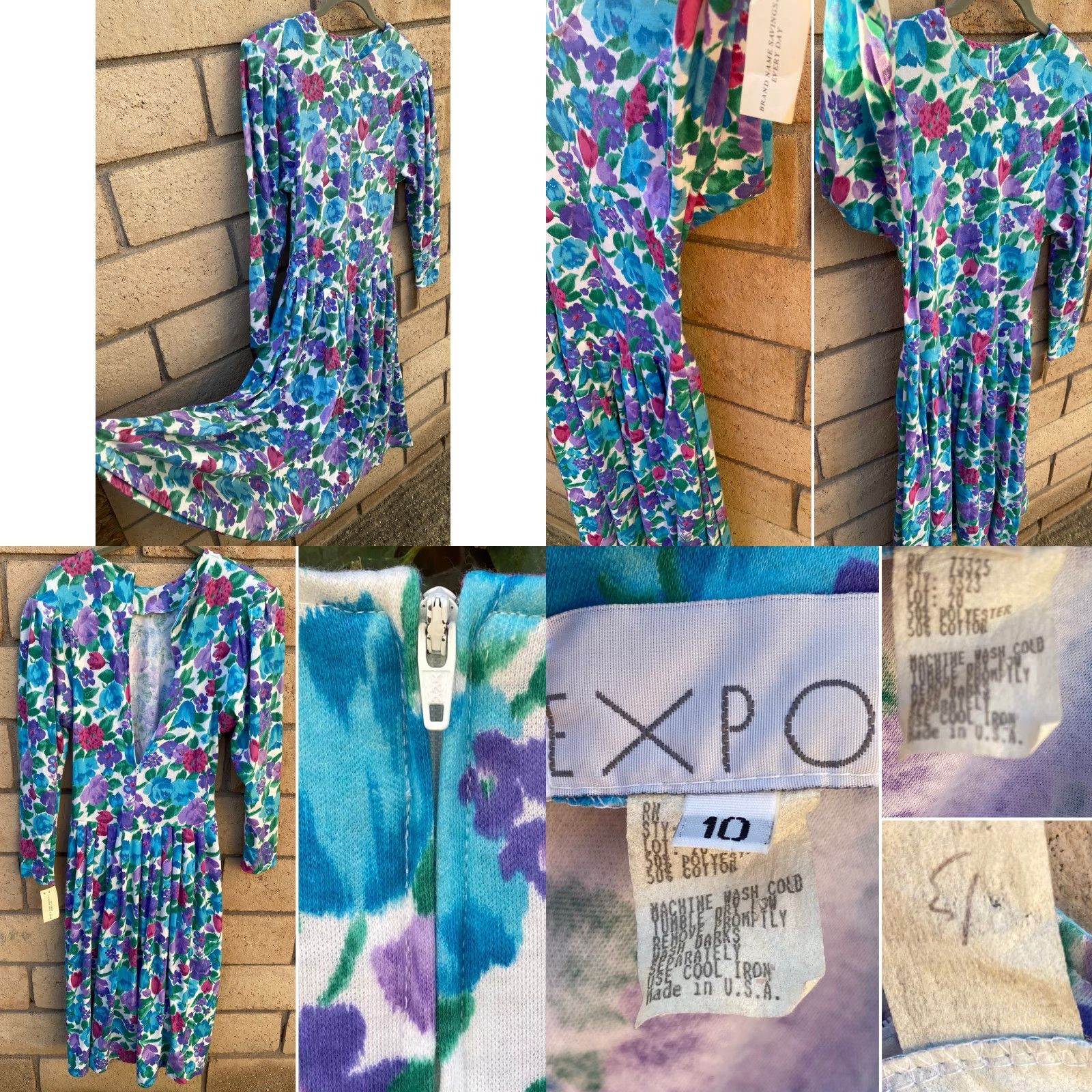 Vintage VINTAGE Expo Dress Long Sleeve Original Tag Floral Size 10 80s 90s Size L / US 10 / IT 46 - 8 Thumbnail