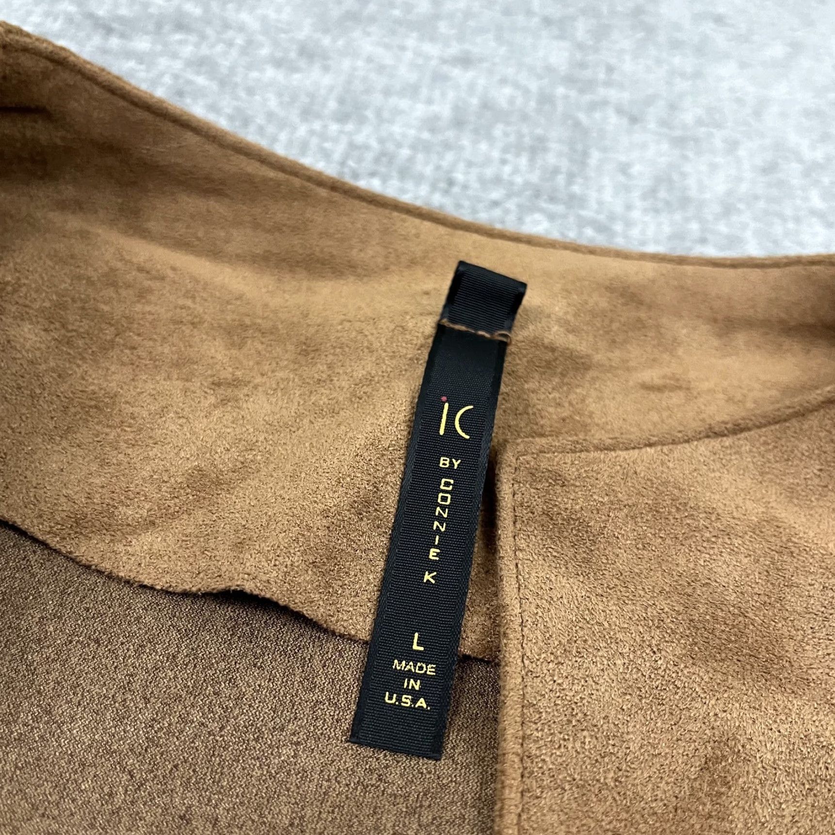 Vintage IC by CONNIE K Jacket Womens Large Brown Faux Suede Swing Asymmetric One Button Jacket Size L / US 10 / IT 46 - 2 Thumbnail