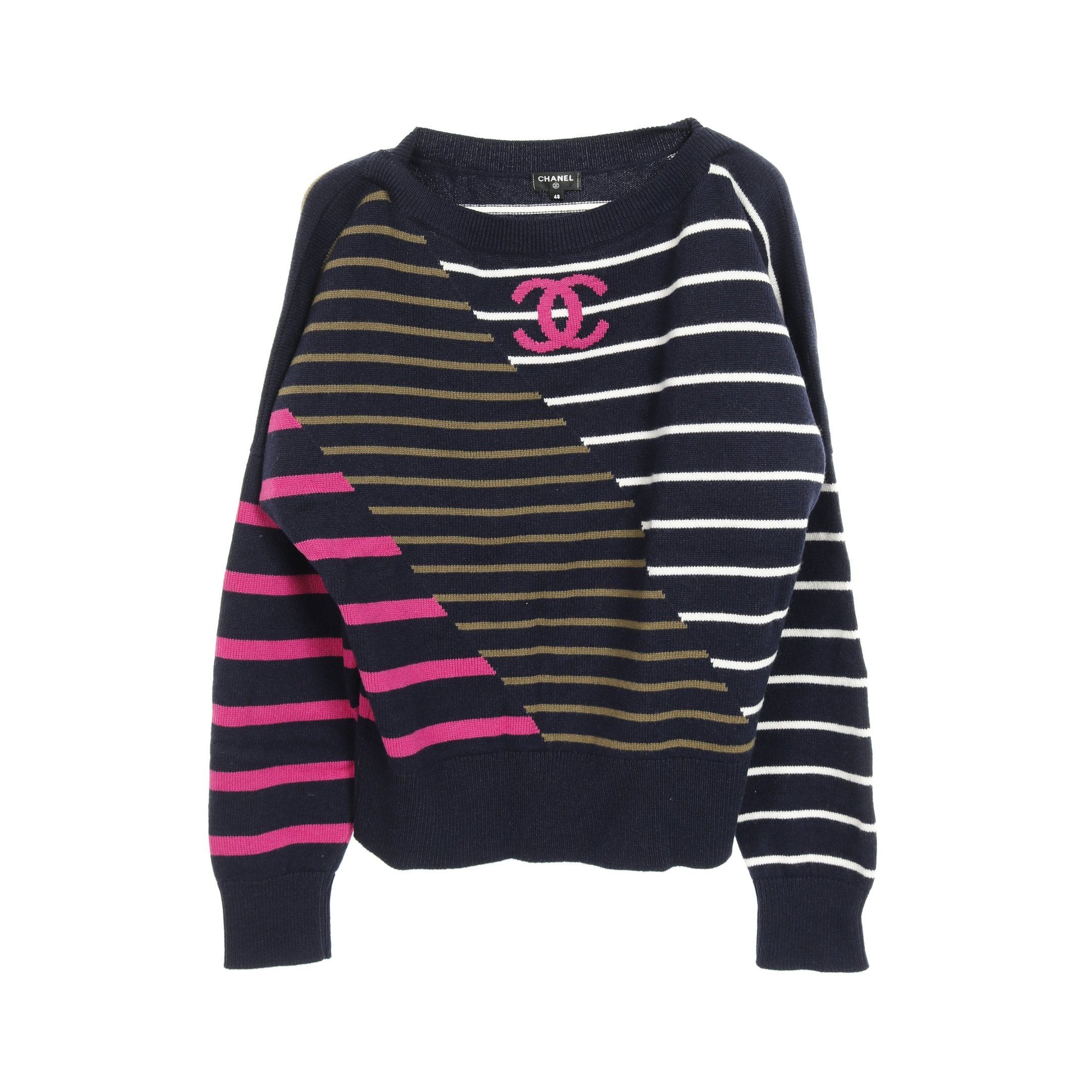 Chanel Chanel Coco Mark Knit Stripes Cashmere Dark Navy Multicolor Size ONE SIZE - 1 Thumbnail