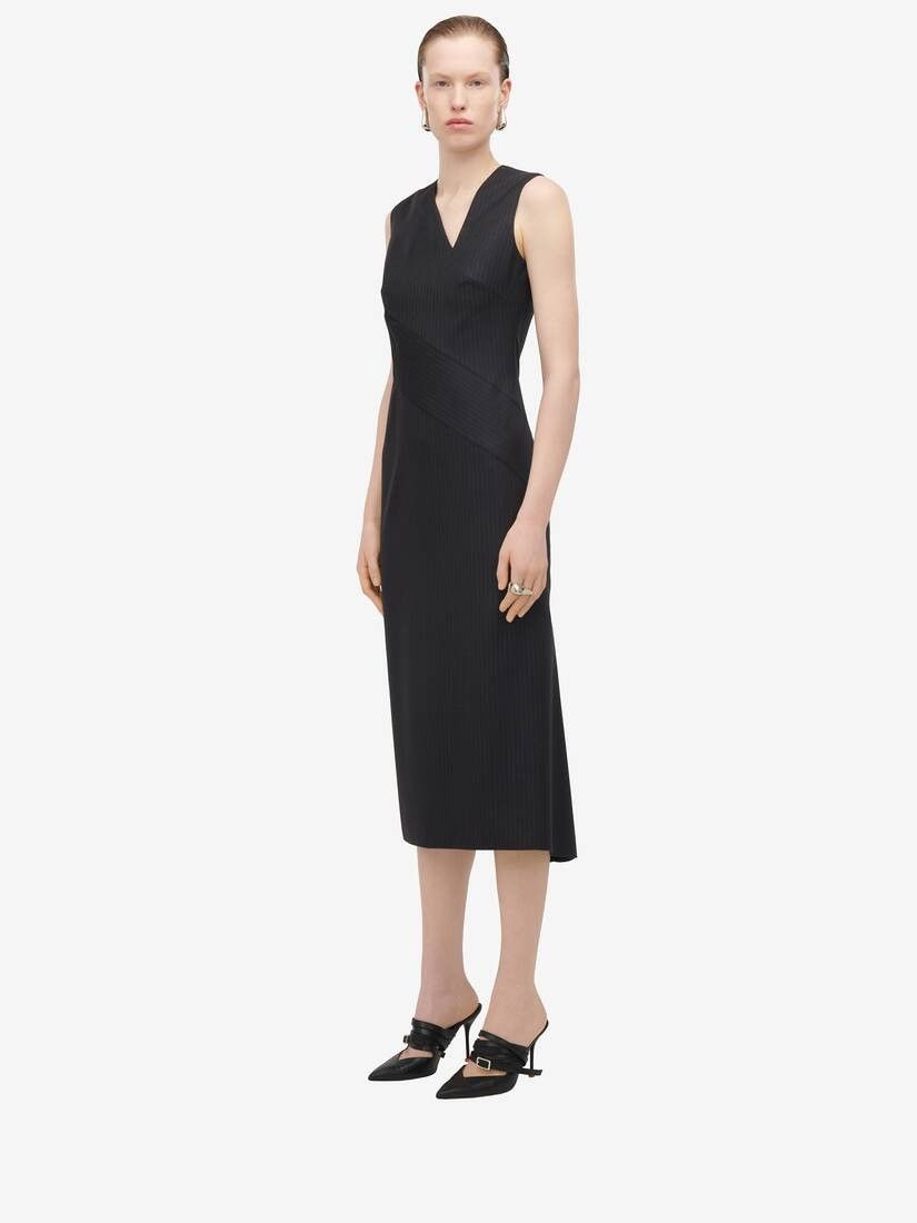 Alexander McQueen o1srvl11e0226 Pinstripe Midi Dress In Grey Size XL / US 12-14 / IT 48-50 - 5 Thumbnail