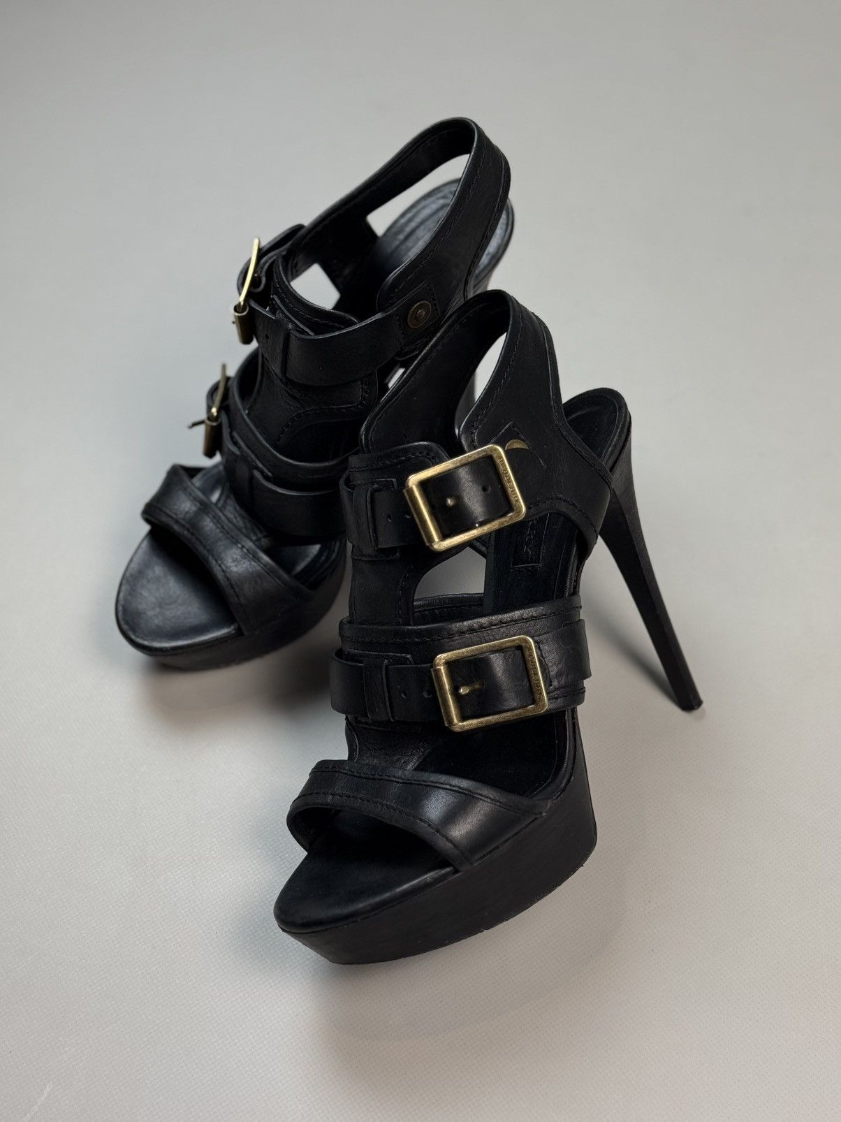 Burberry Burberry Black Leather Strappy Stiletto Buckle Heels Shoes Size US 10 / IT 40 - 10 Thumbnail