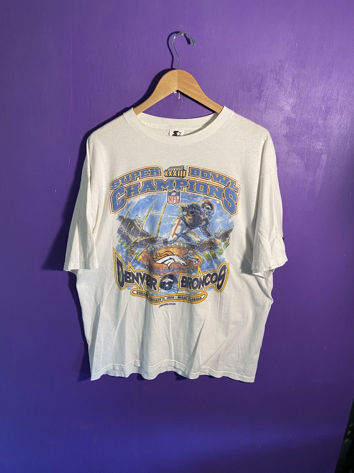 Starter Vintage 1999 Starter Denver broncos superbowl champs art tee Size US L / EU 52-54 / 3 - 1 Thumbnail