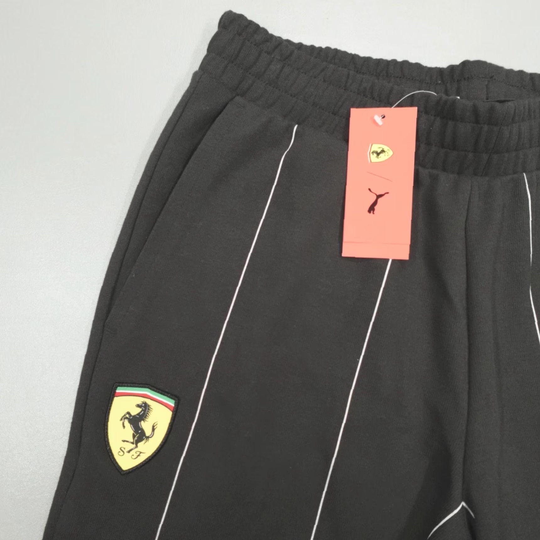 Puma Puma Ferrari Race Premium Pants Striped Black Men's L 630210-01 Pants Logo Car Casual Mens Regular Inseam 29 in Cotton Polyester Size US 33 - 2 Thumbnail