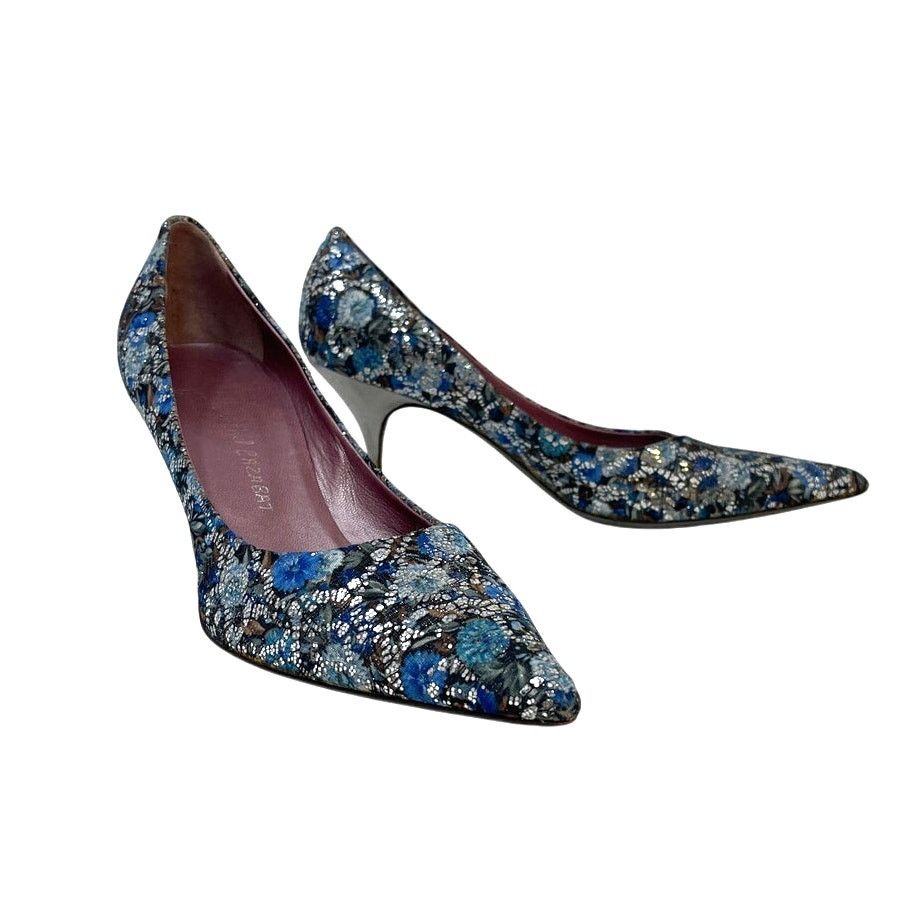 CAZABAT Jean-Michel Cazabat Blue Silver Brocade Heels US 8 EU 38.5 Size US 8 / IT 38 - 5 Thumbnail