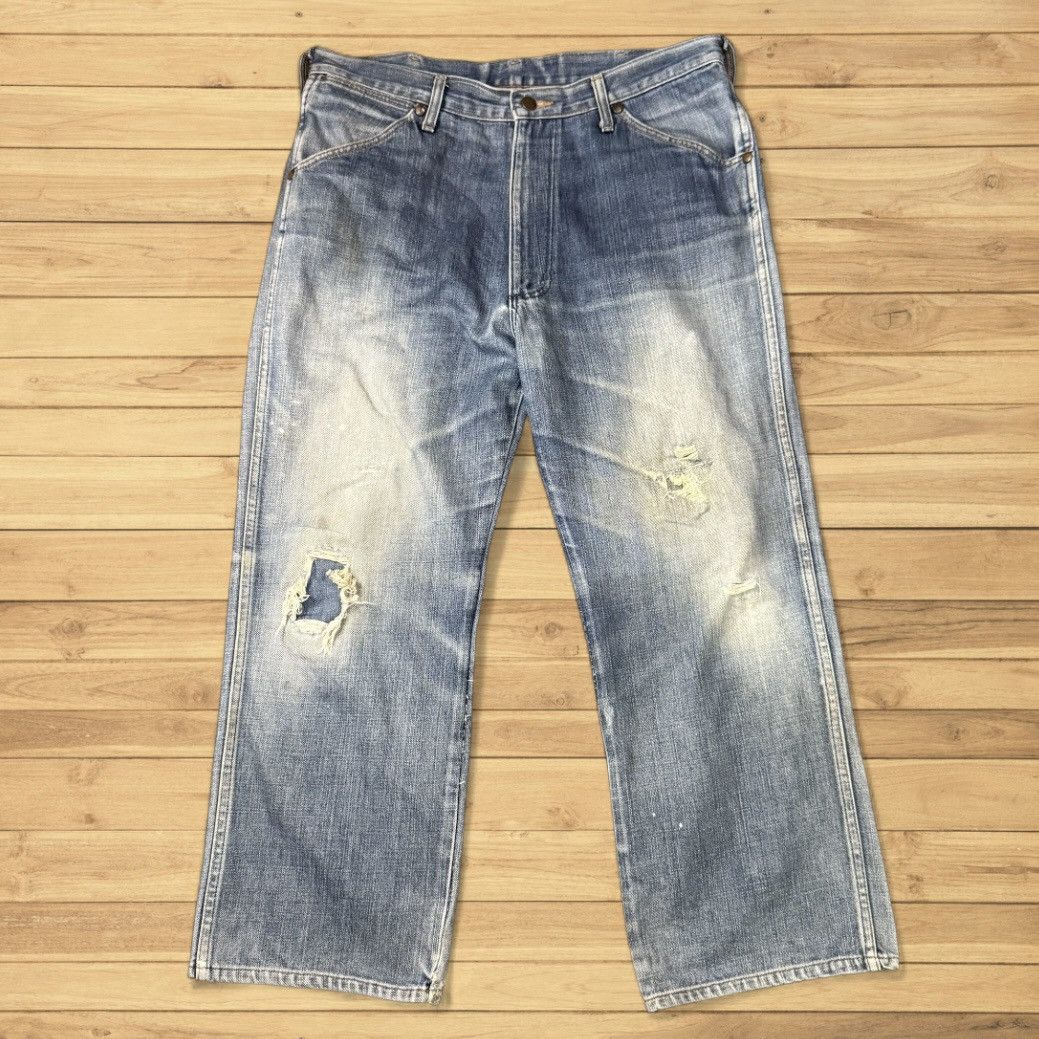 Japanese Brand 🔥 Vintage 80s Wide Leg Wrangler Faded Distressed Denim Size US 36 / EU 52 - 2 Thumbnail