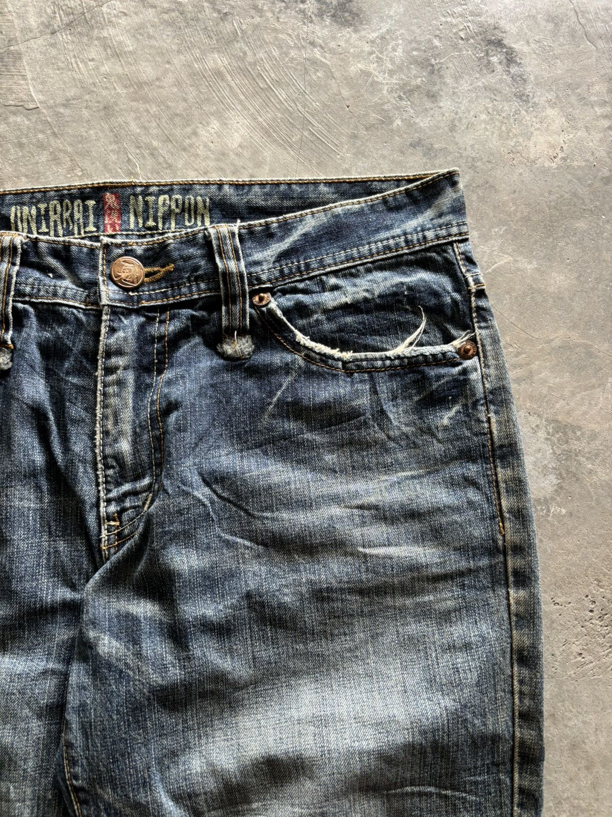 Karakuri Tamashii ONIARAI NIPPON JAPANESE DENIM DISTRESSED WASHED PUNK GRUNGE Size US 31 - 10 Thumbnail