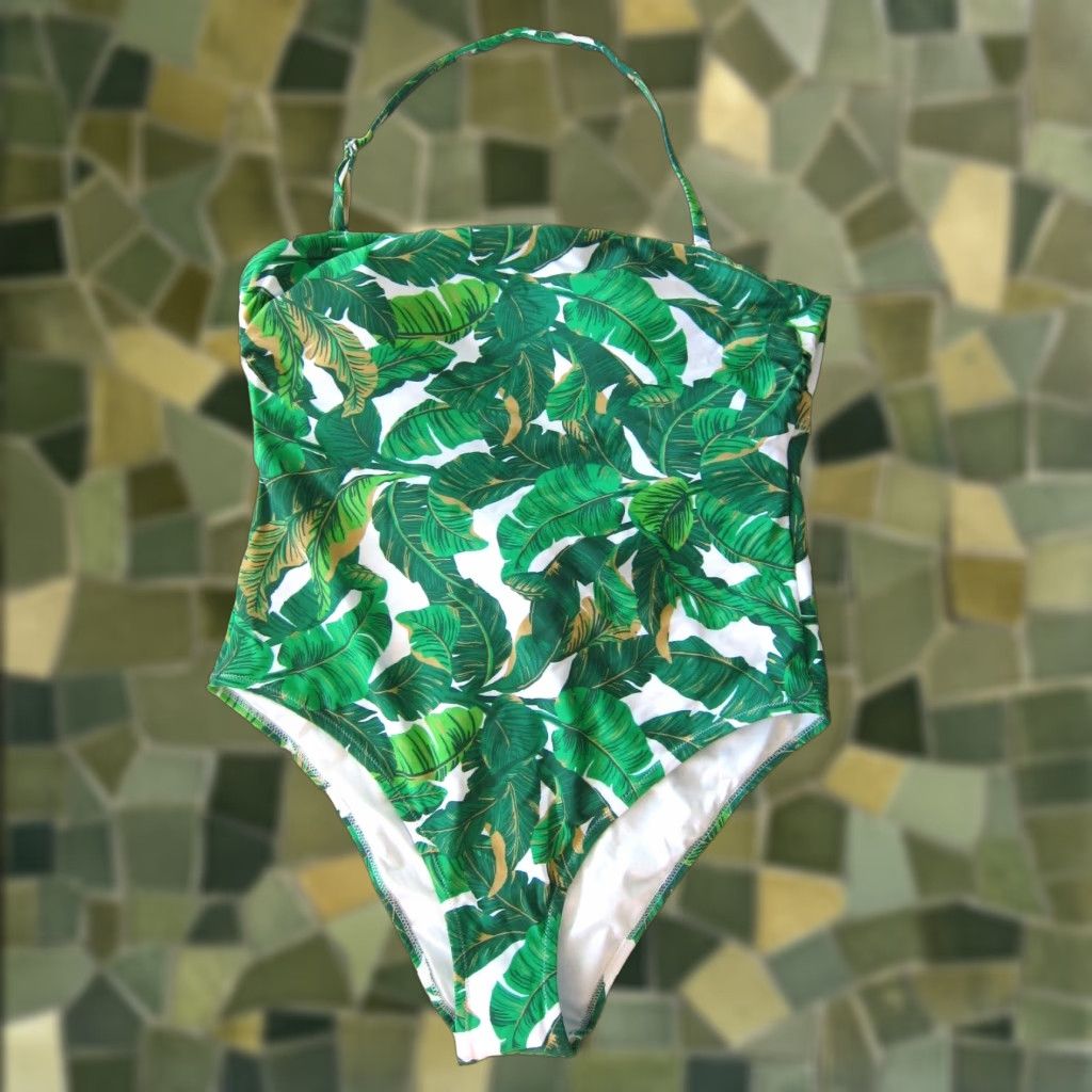 Vintage Love & Sports Green White Floral Hawaiian Built In Bra One Piece Swimsuit L Womens XS-XL Size ONE SIZE - 1 Thumbnail