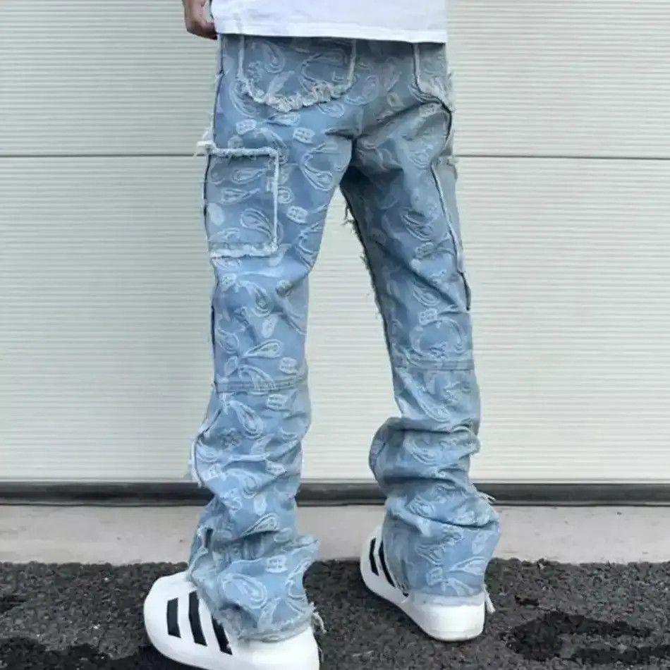 Japanese Brand Urban Cashew Flower Full Print Patchwork Baggy Flare Jeans Size US 32 / EU 48 - 3 Thumbnail
