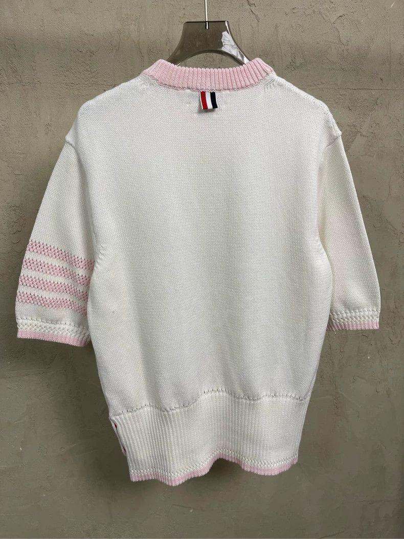 Thom Browne Thom Browne White and pink four-striped knitted short-sleev Size M / US 6-8 / IT 42-44 - 5 Thumbnail