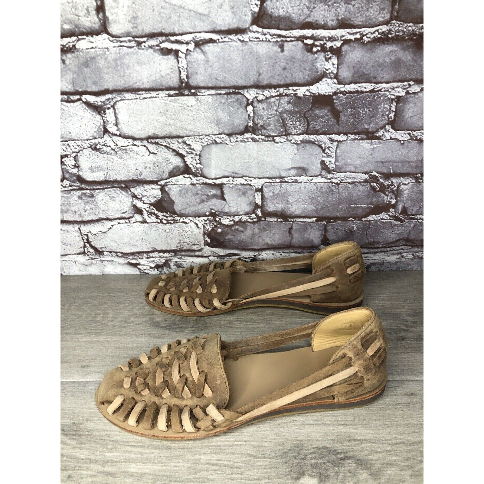 Nisolo NISOLO Tan Brown Huarache Leather Weaves Flats Sandals Women Size US 10 / IT 40 - 13 Thumbnail