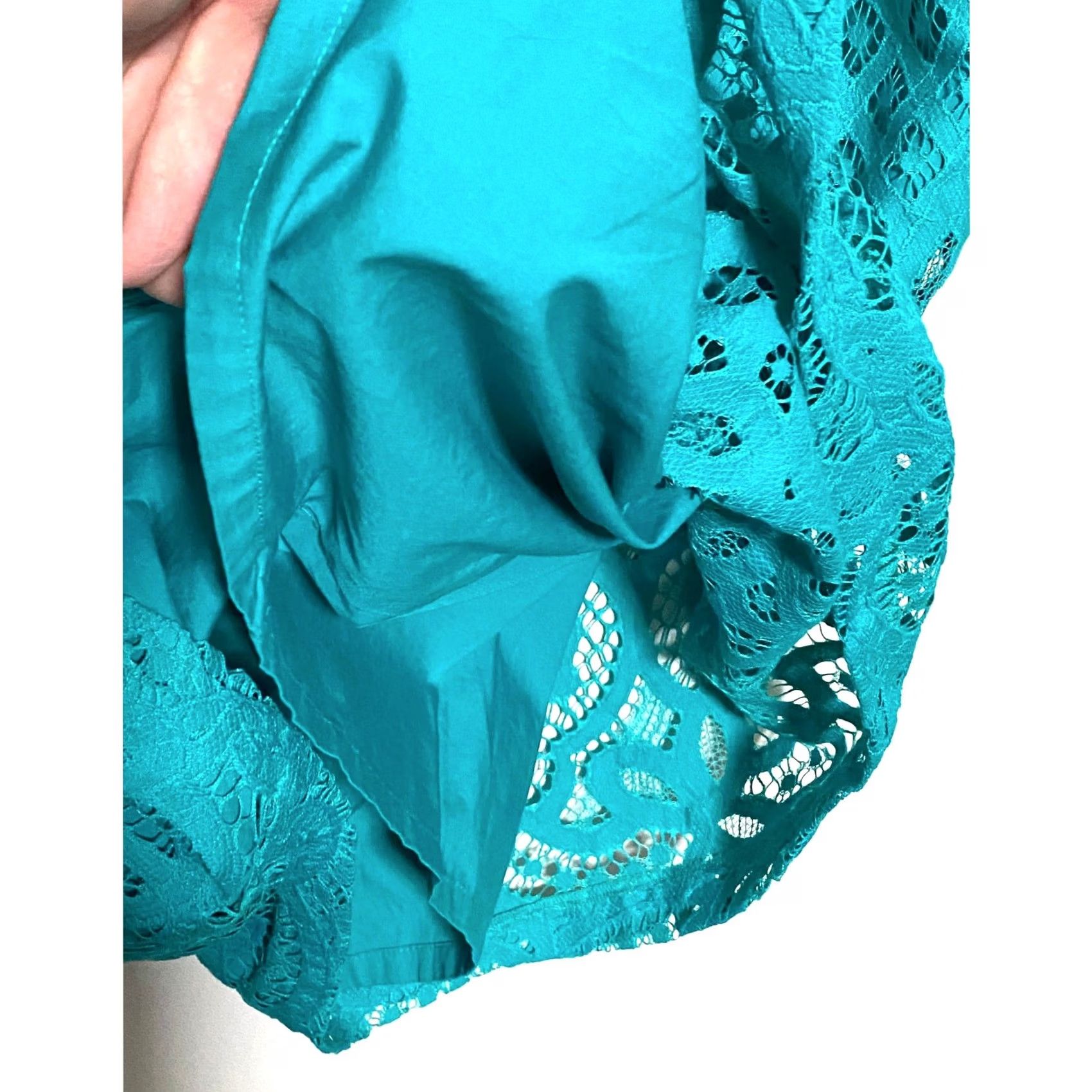 Loft LOFT Floral Pencil Skirt Lace Overlay Teal 6 Lined Knee Length Work Preppy Womens Dressy Career Skirt Size 28" / US 6 / IT 42 - 5 Thumbnail