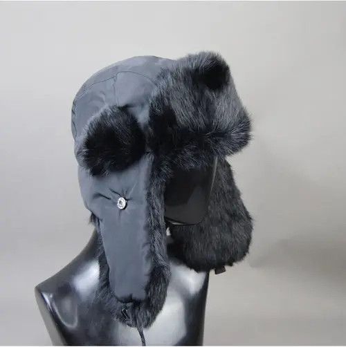 Other Warm Natural Rabbit Fur Bomber Hat With Earflaps Size ONE SIZE - 1 Thumbnail