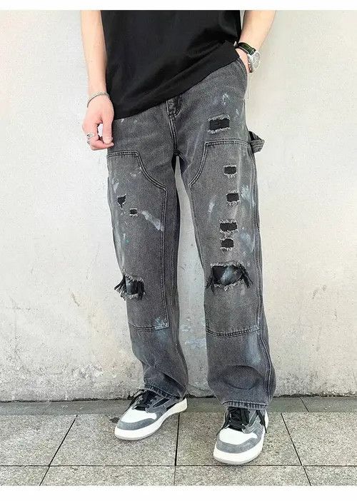 VIBE damaged ripped paint skate jeans