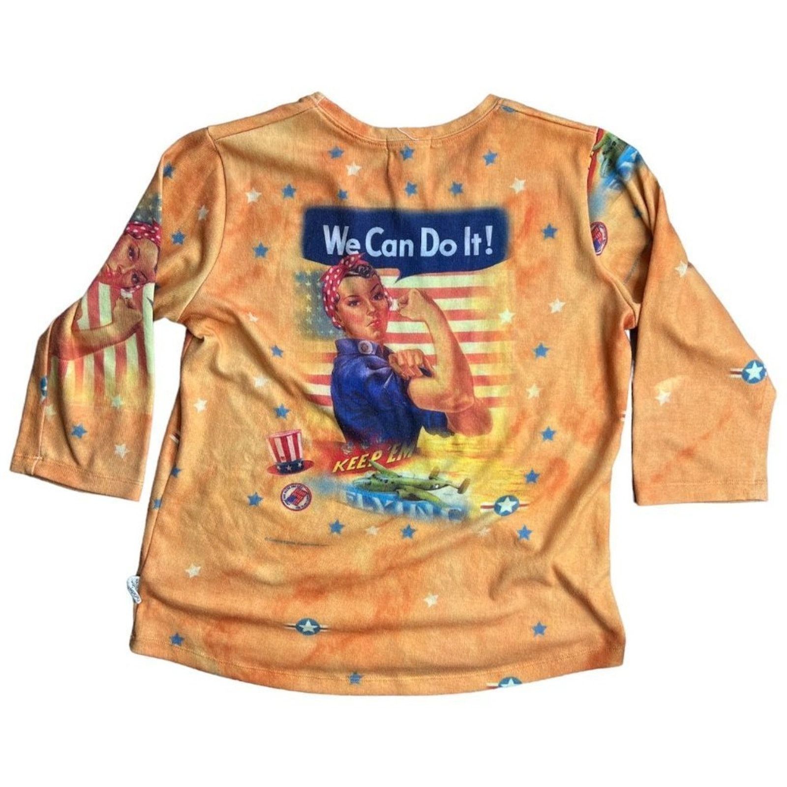 Vintage Y2k Rosie The Riveter Orange 3/4 Sleeves Shirt Top Small Size S / US 4 / IT 40 - 7 Thumbnail