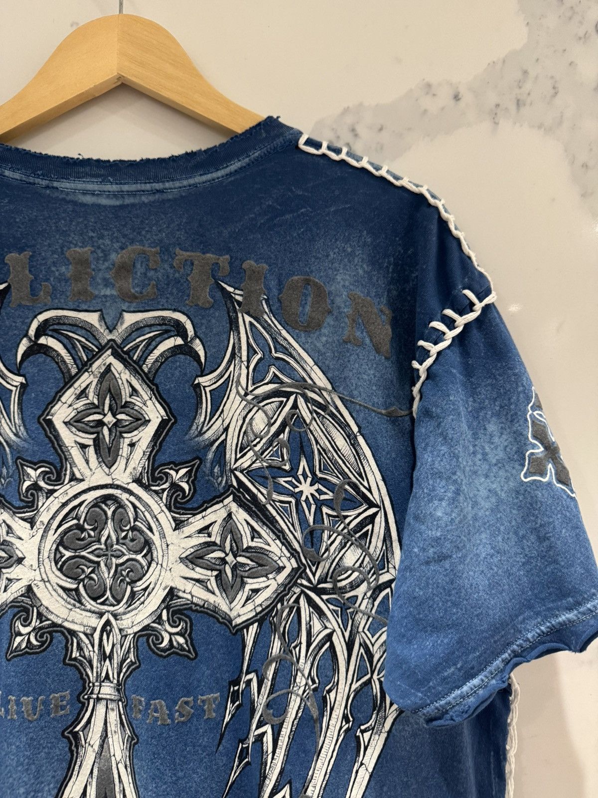 Affliction Vintage Y2K Affliction Live Fast Cross Acid Wash T Shirt Size US XL / EU 56 / 4 - 8 Thumbnail