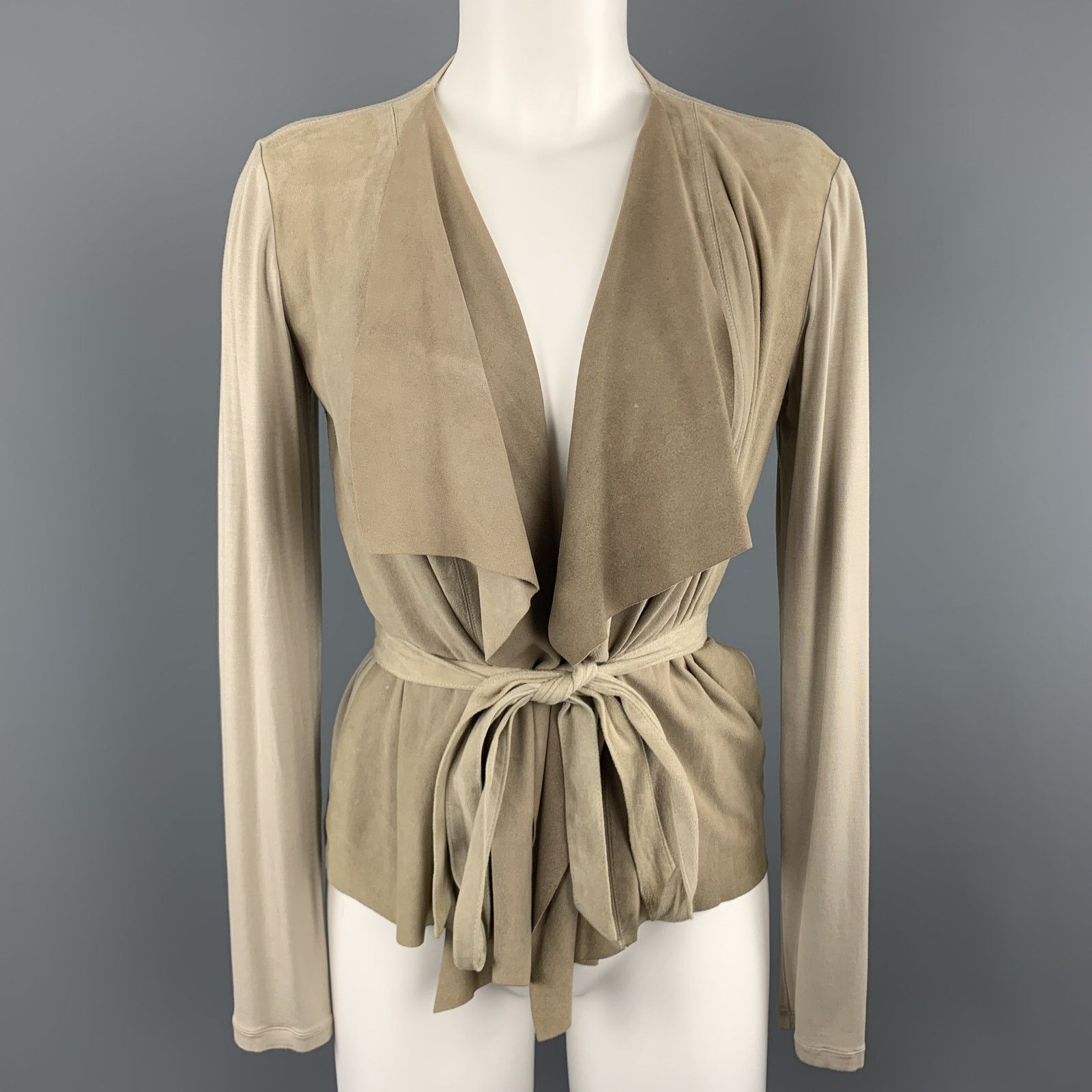MAX MARA Size 4 Beige Suede Draped Collar Cardigan Jacket