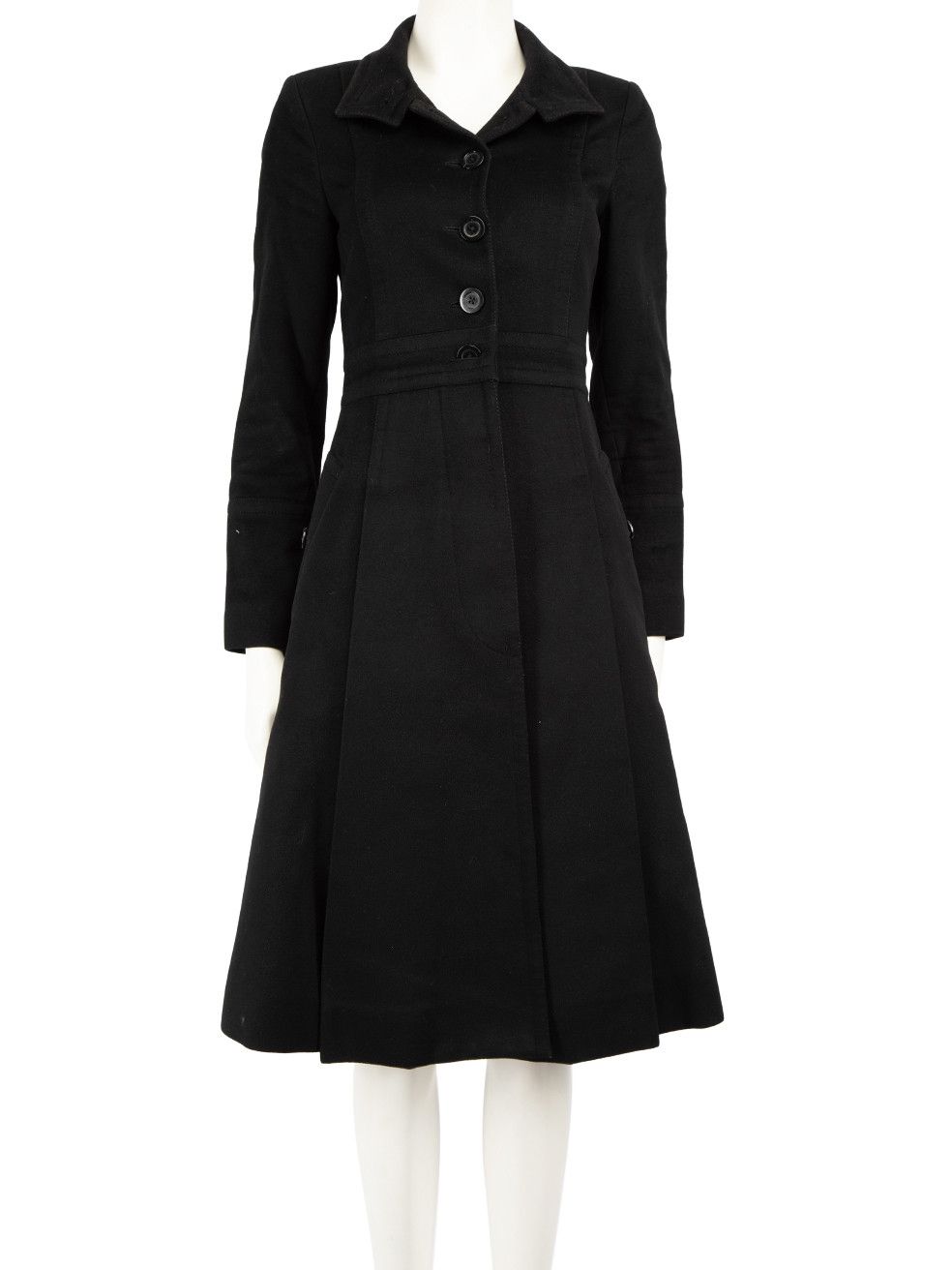 image of Burberry Black Wool Single Breasted Back Slit Coat, Women's (Size XS)