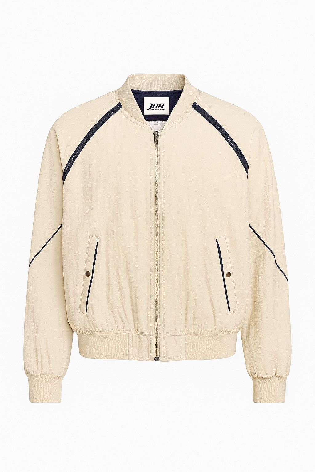 JUN MEN Vintage JUN Men Japan Track Bomber Jacket Ivory Nylon Zip-Up Size US M / EU 48-50 / 2 - 1 Thumbnail