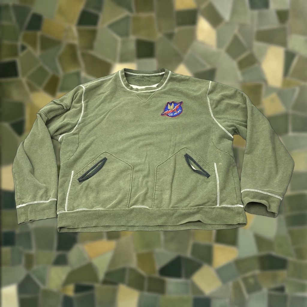 Born Vintage Born Fly Mens XL Sweater Crewneck Pullover Green Graphic Patches Military Bird Space Size US XL / EU 56 / 4 - 1 Thumbnail