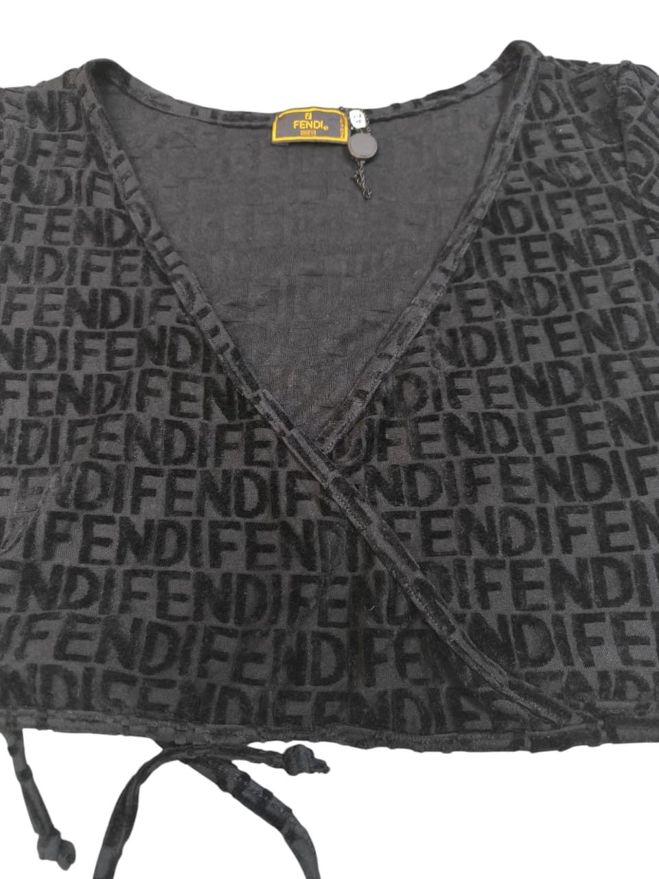 Fendi × Vintage Black Fendi Wrap Crop Top cardigan Fendi Logo Size M / US 6-8 / IT 42-44 - 7 Thumbnail