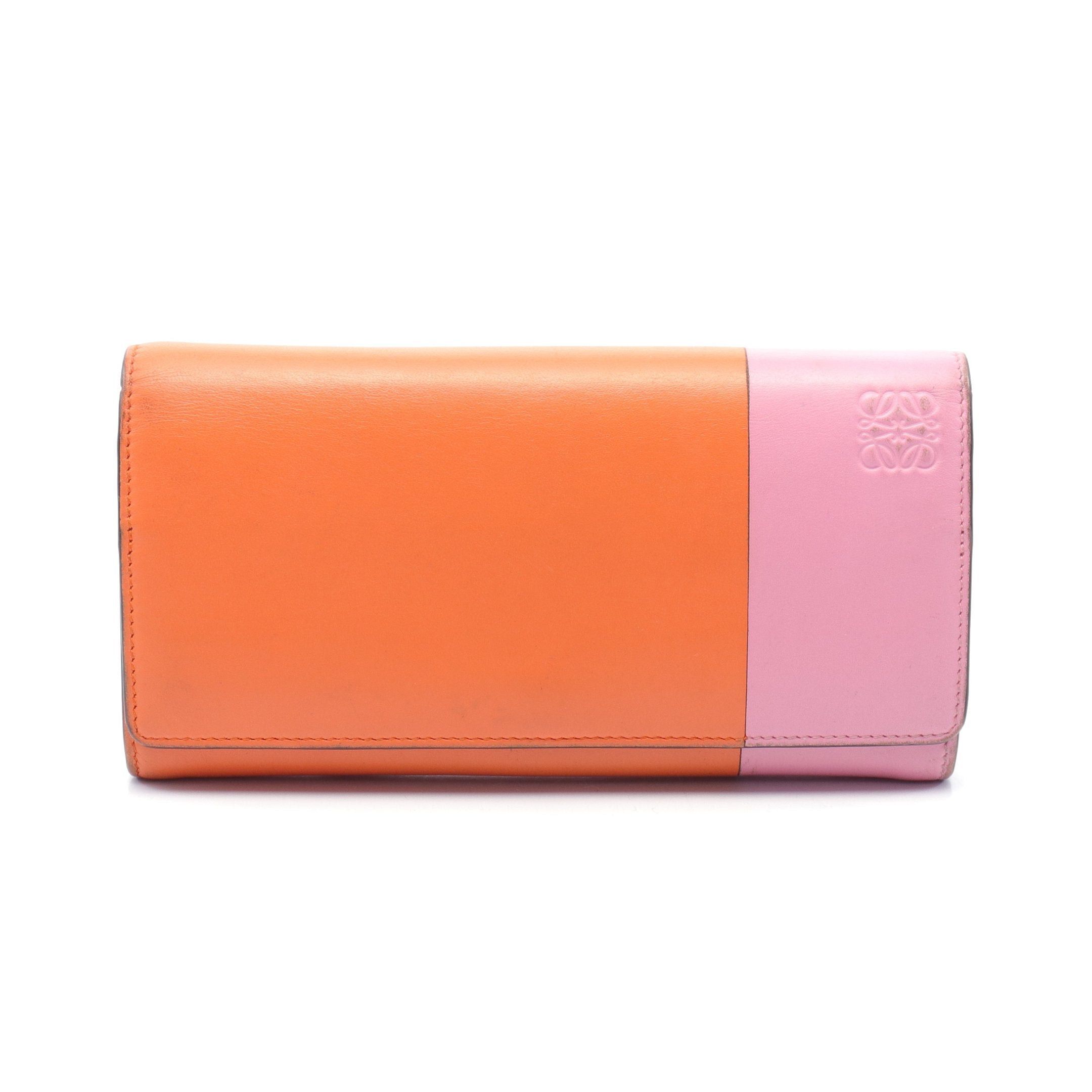 image of Loewe Anagram Bi-Fold Long Wallet Leather Orange Pink Bicolor, Women's
