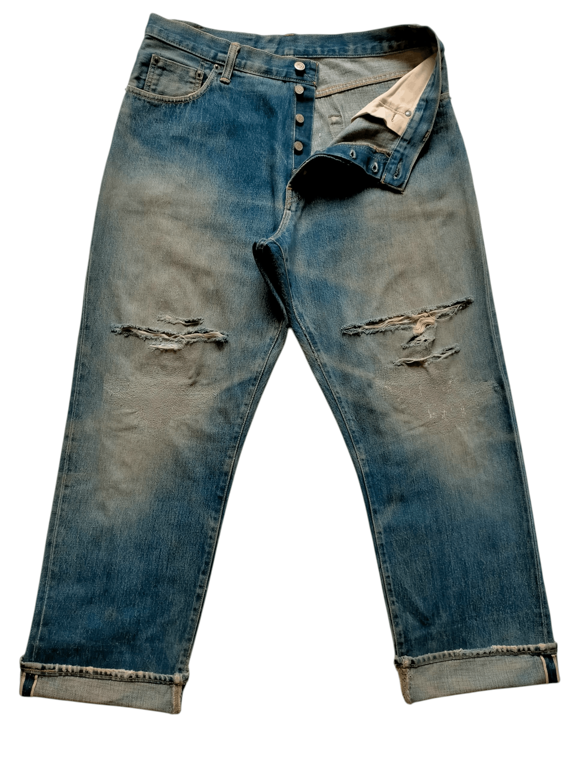 RRL Ralph Lauren RRL Ralph Lauren Selvedge Distressed Blue Jeans Size US 34 / EU 50 - 1 Thumbnail