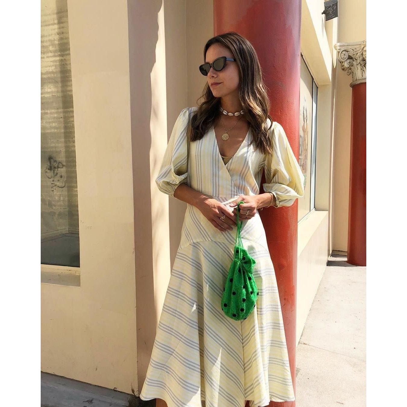 Ganni Ganni Bergamot silk wrap dress yellow stripe size 38 / US 6 Size M / US 6-8 / IT 42-44 - 3 Thumbnail