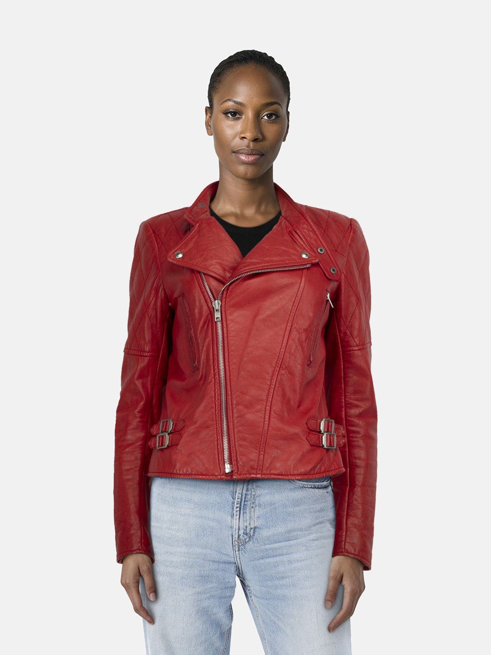 Joseph Red Quilted Leather Biker Jacket Size M / US 6-8 / IT 42-44 - 1 Thumbnail