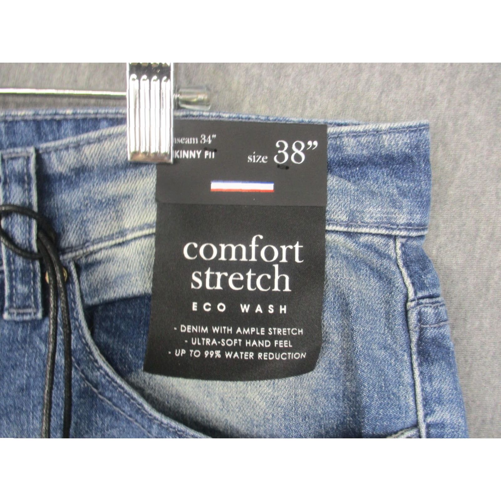 Denime Si Tu Veux Karl Jean Jeans Mens 38 Blue Indigo Wash Distressed Comfort Stretch Skinny Denim Pants Size US 38 / EU 54 - 3 Thumbnail