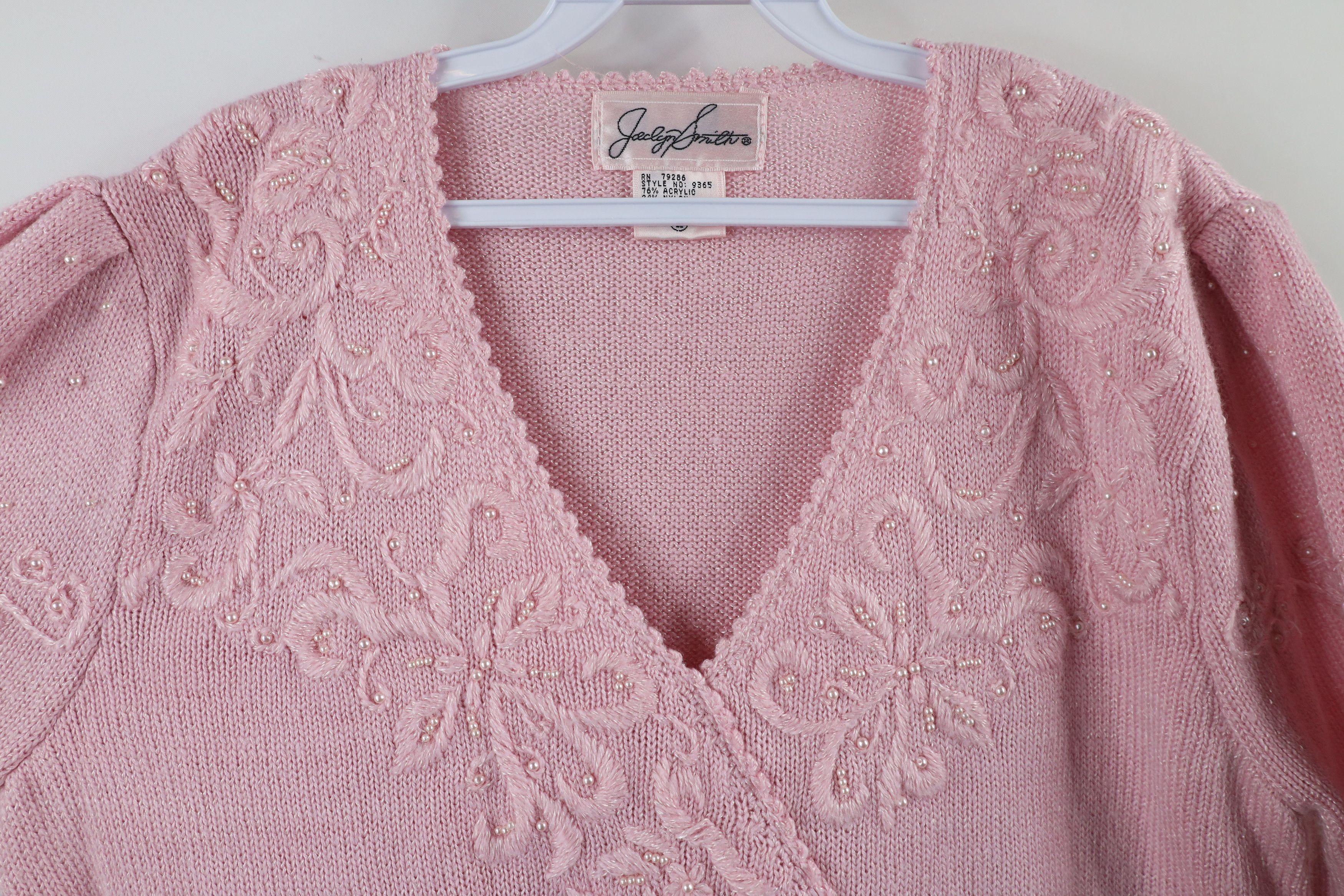 Vintage Vintage 80s 90s Mid Mod Beaded Puff Sleeve Knit Sweater Size L / US 10 / IT 46 - 4 Thumbnail