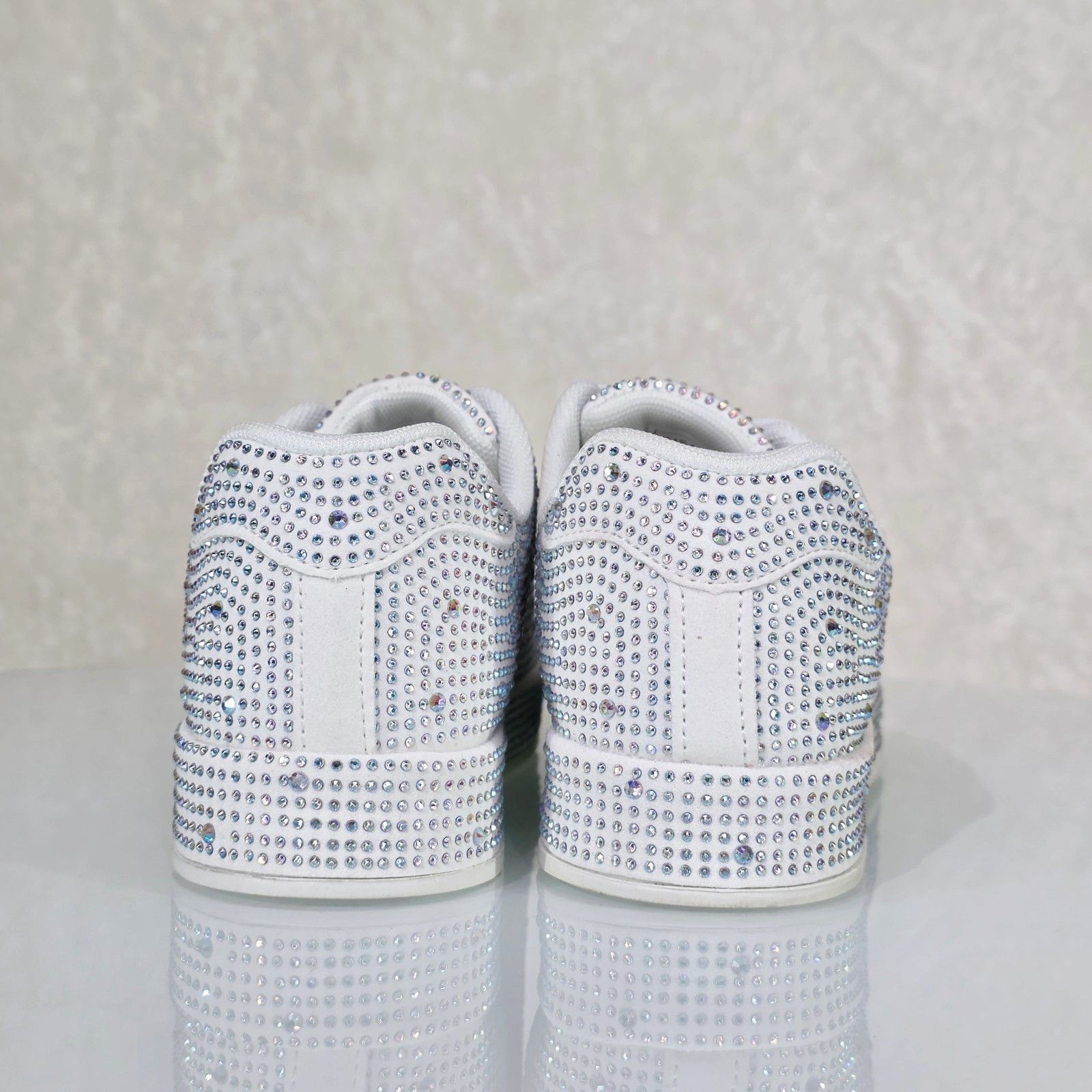 Other Street Glam White Rhinestone Platform Sneakers Tennis Shoes Size US 10 / IT 40 - 4 Thumbnail