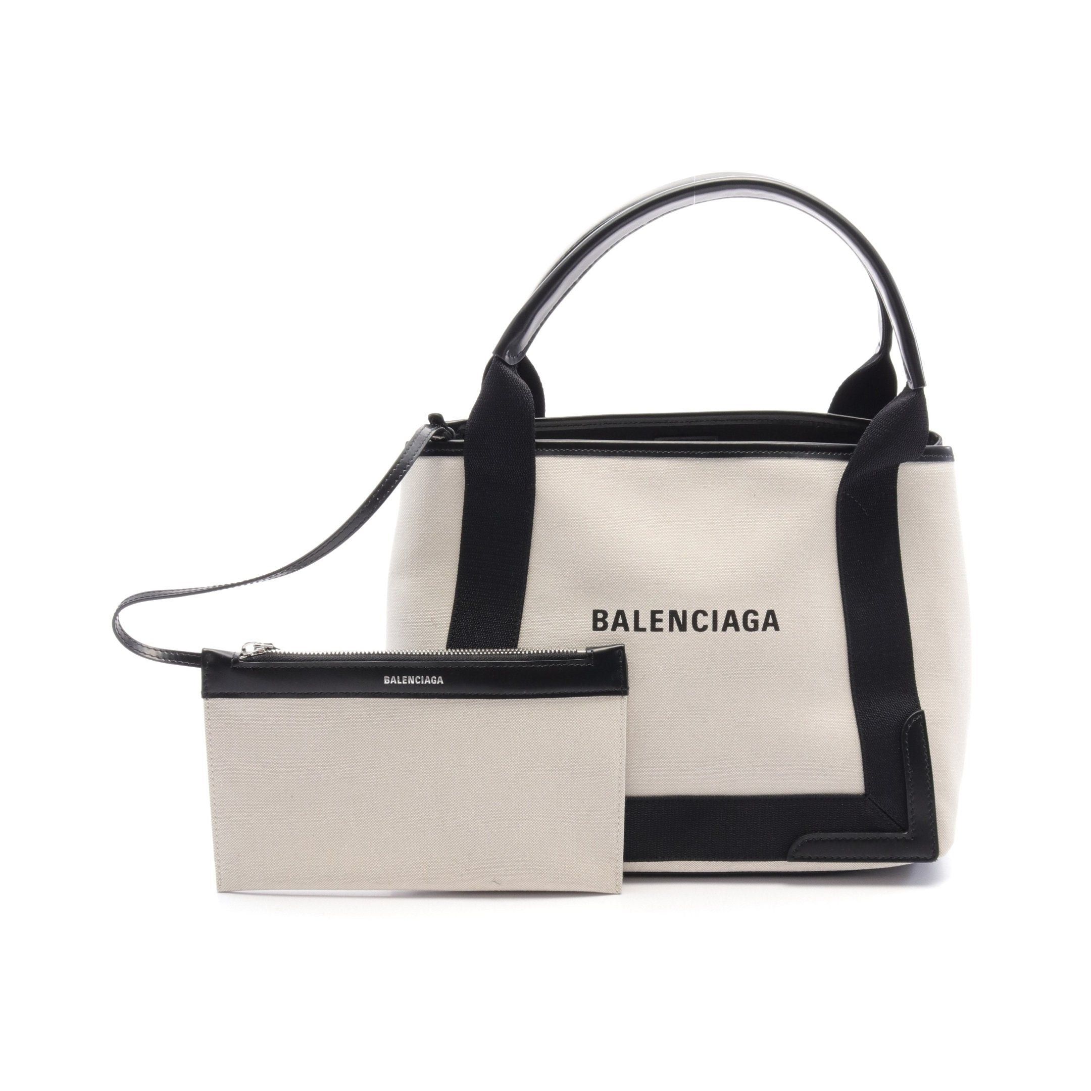 Balenciaga Navy Cabas S Hippopotamus Handbag Tote Bag Canvas Leather Off White Black