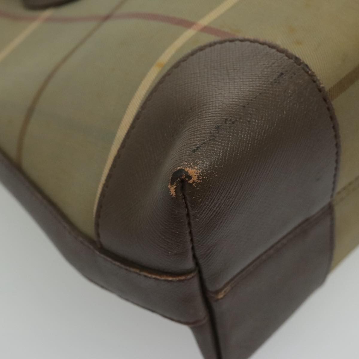 Burberry Nova Check Hand Bag Canvas Leather Brown Gold