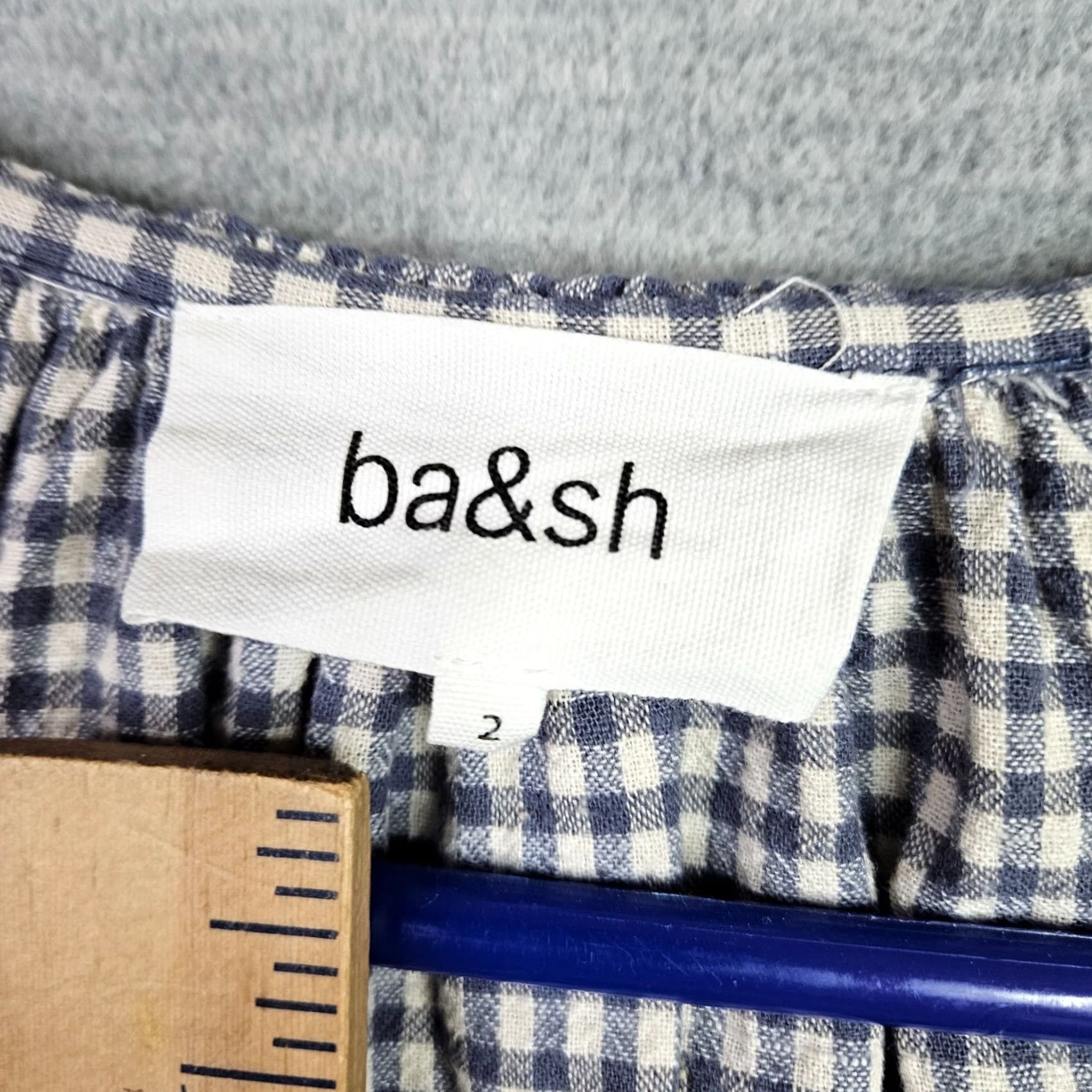ba&sh ba&sh Blouse Women’s Blue White Gingham Peasant Long Sleeve V-Neck Pullover Size 2 Multicolor Casual Shirt Womens Size XS / US 0-2 / IT 36-38 - 3 Thumbnail