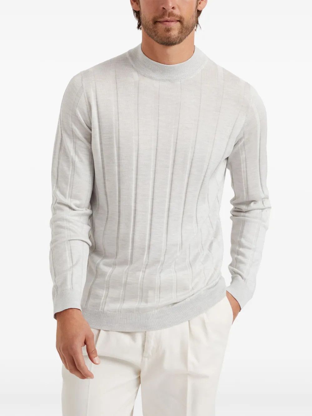 Brunello Cucinelli o1y0526 Crewneck Sweater in Light Gray Size US L / EU 52-54 / 3 - 2 Thumbnail