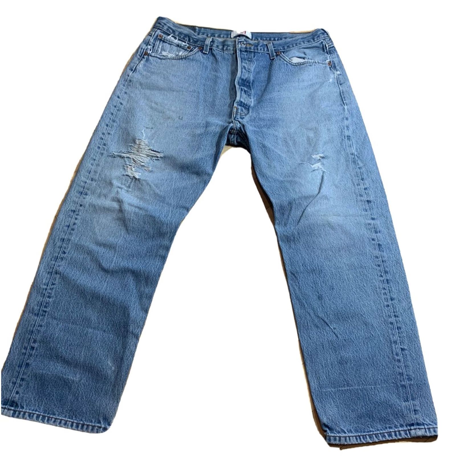 Levi's Levi's 501 Distressed Blue Jeans Mens Straight Leg Size 36 X 30 Size US 36 / EU 52 - 2 Thumbnail