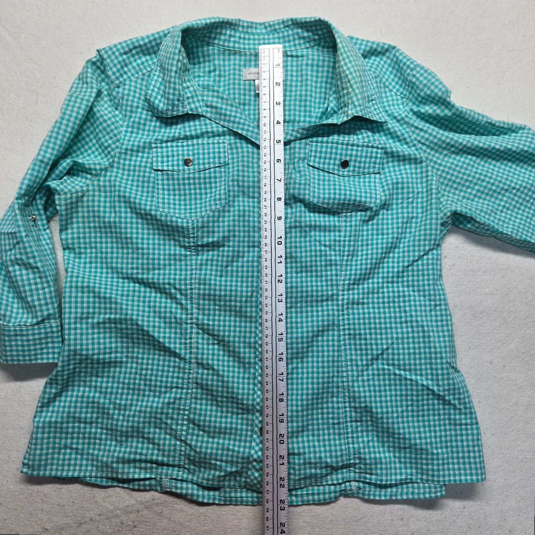 Vintage Christopher & Banks Shirt Women L Blue Check Roll-Tab Sleeve Button Womens Size L / US 10 / IT 46 - 6 Thumbnail