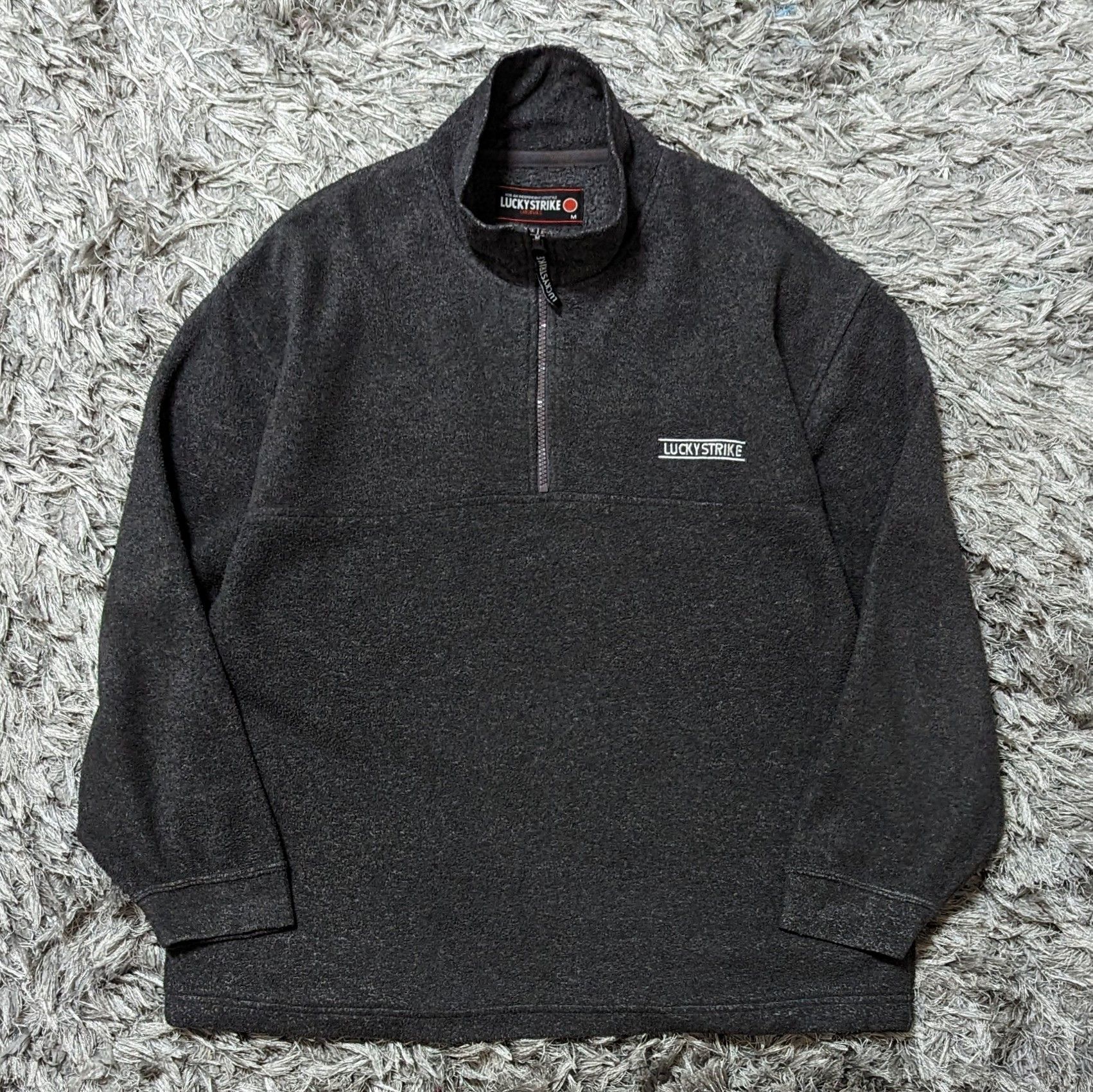 image of Lucky Vintage Lucky Strike Fleece Sweater Jacket Hype Shirt in Grey, Men's (Size Medium)