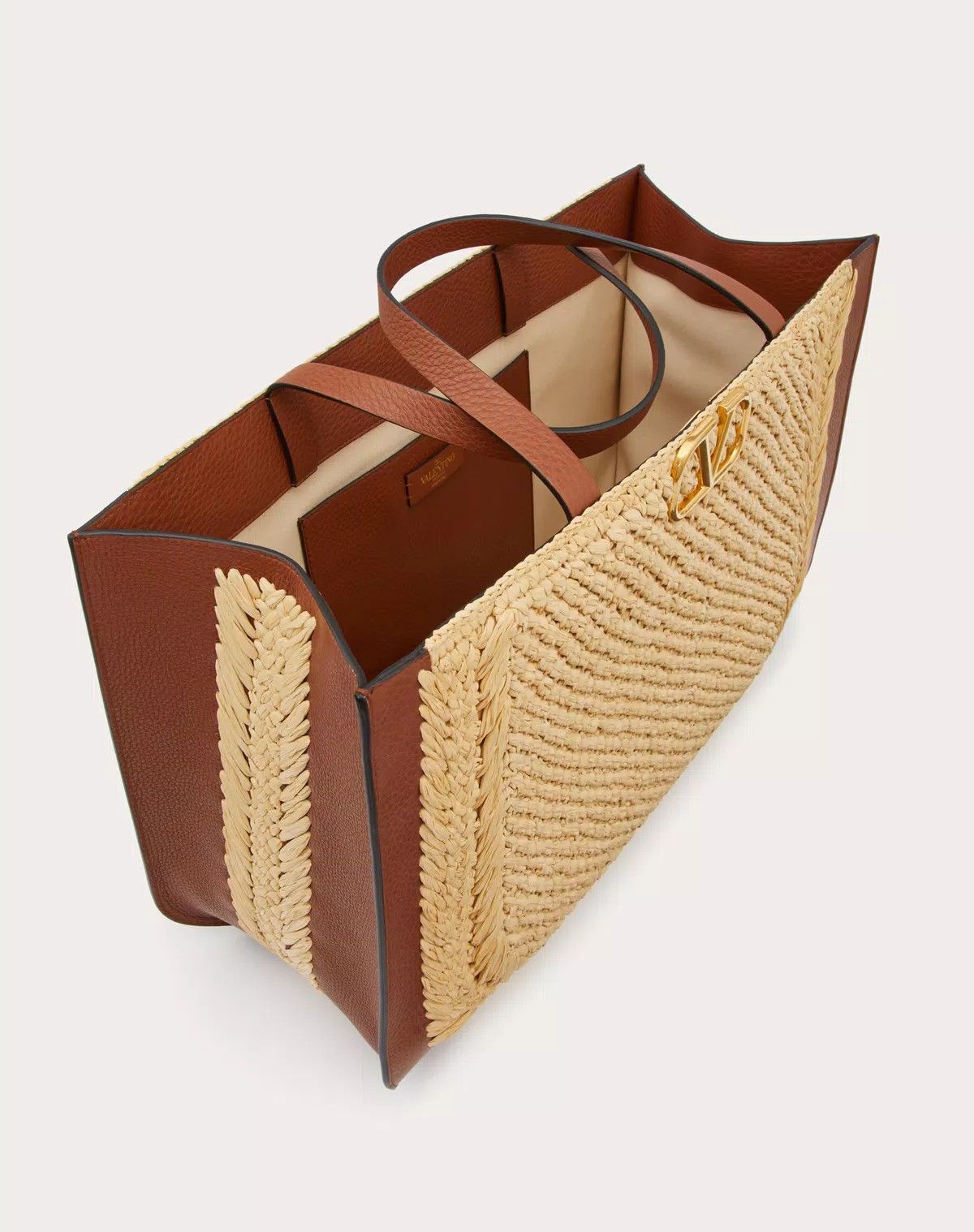 Valentino o1s1wg110625 Size:OS/Signature Raffia Handbag in Brown/White Size ONE SIZE - 5 Thumbnail