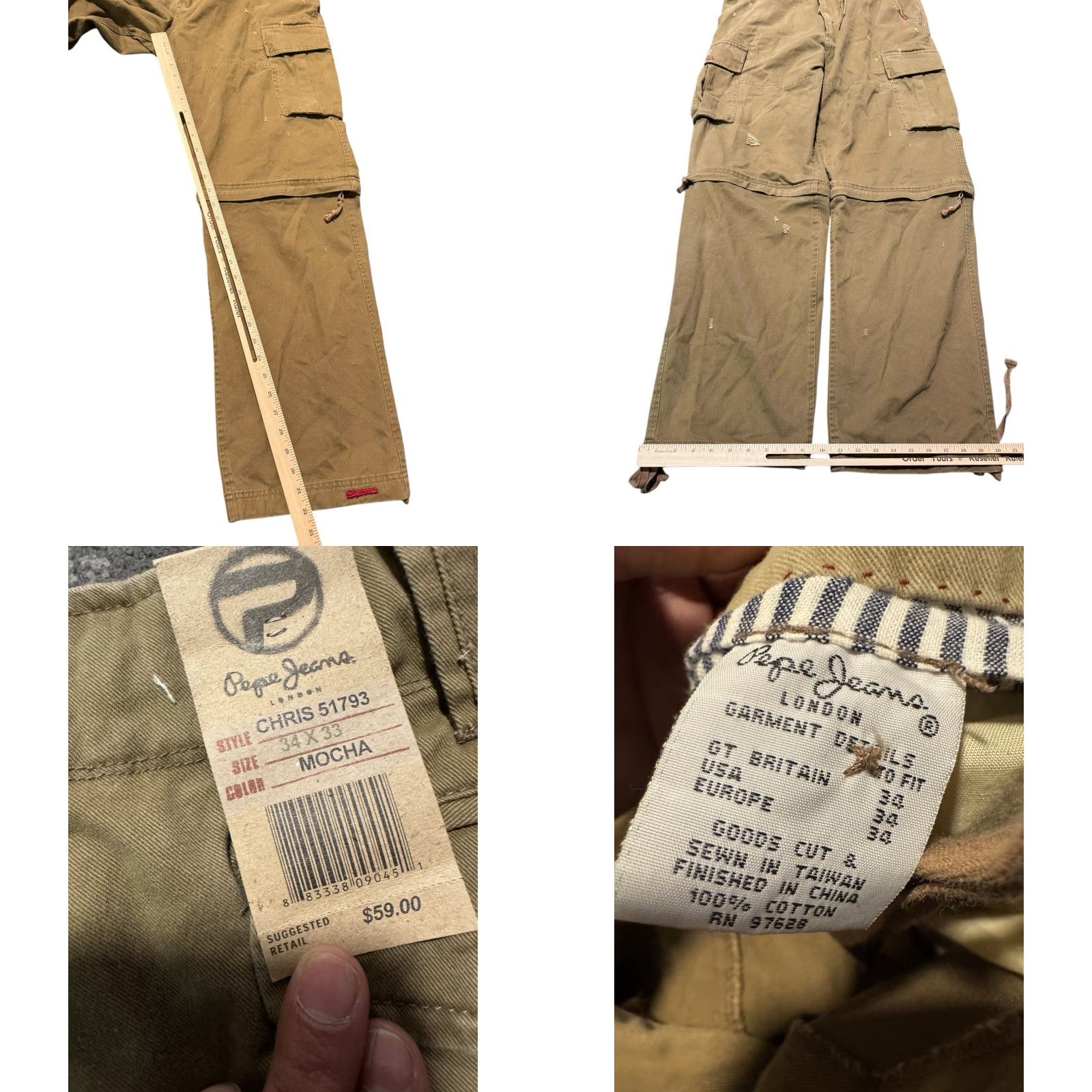 Pepe Jeans VINTAGE Pepe Jeans London CHRIS Convertible Cargo Pants Shorts 34x33 Mocha Baggy Men Cargo Pants 34 Regular Mocha/Khaki Size US 34 / EU 50 - 10 Thumbnail