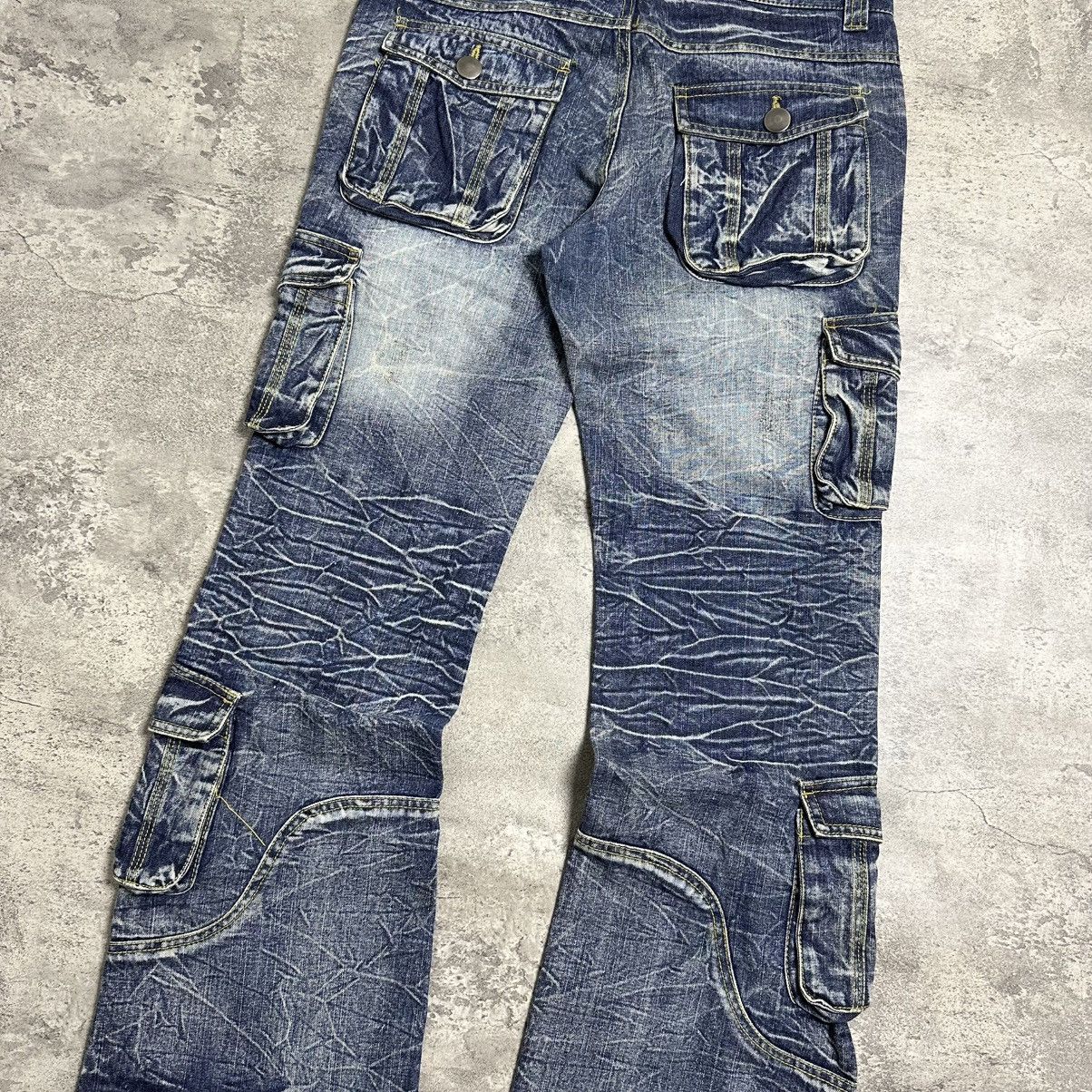 Japanese Brand Lowbox Distressed Flare Cargo Jeans Size US 31 - 10 Thumbnail