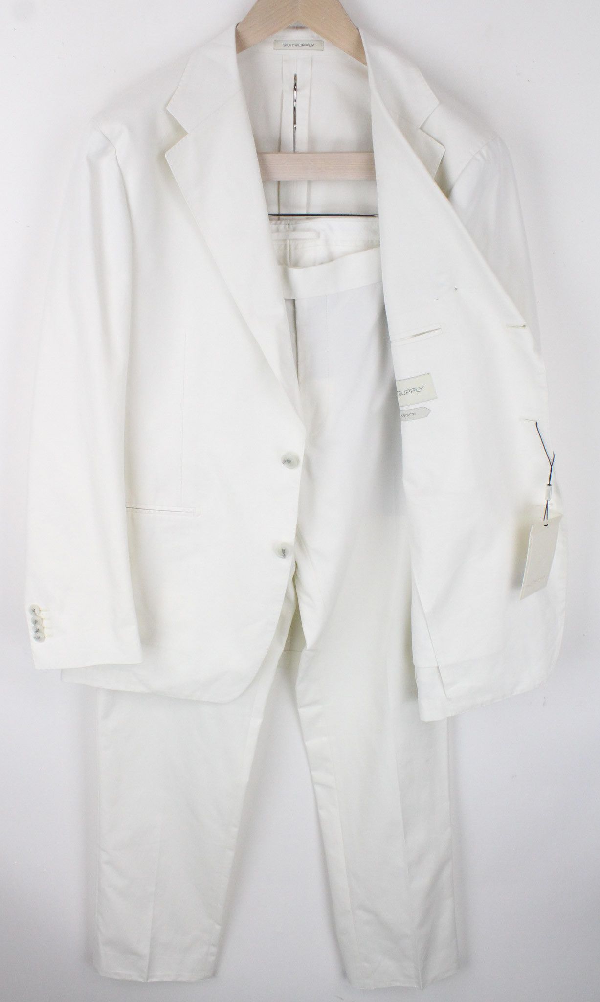 image of Suitsupply Havana Jetted Uk44R Unlined Slim Cotton White Suit 68606, Men's